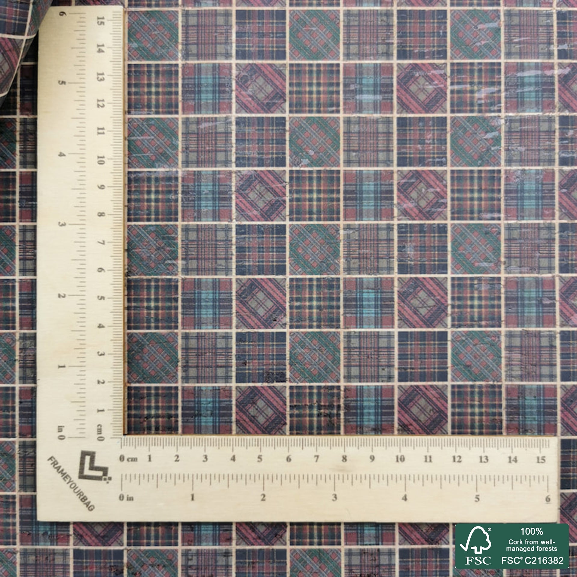 Tiles printed pattern on natural cork fabric (436)