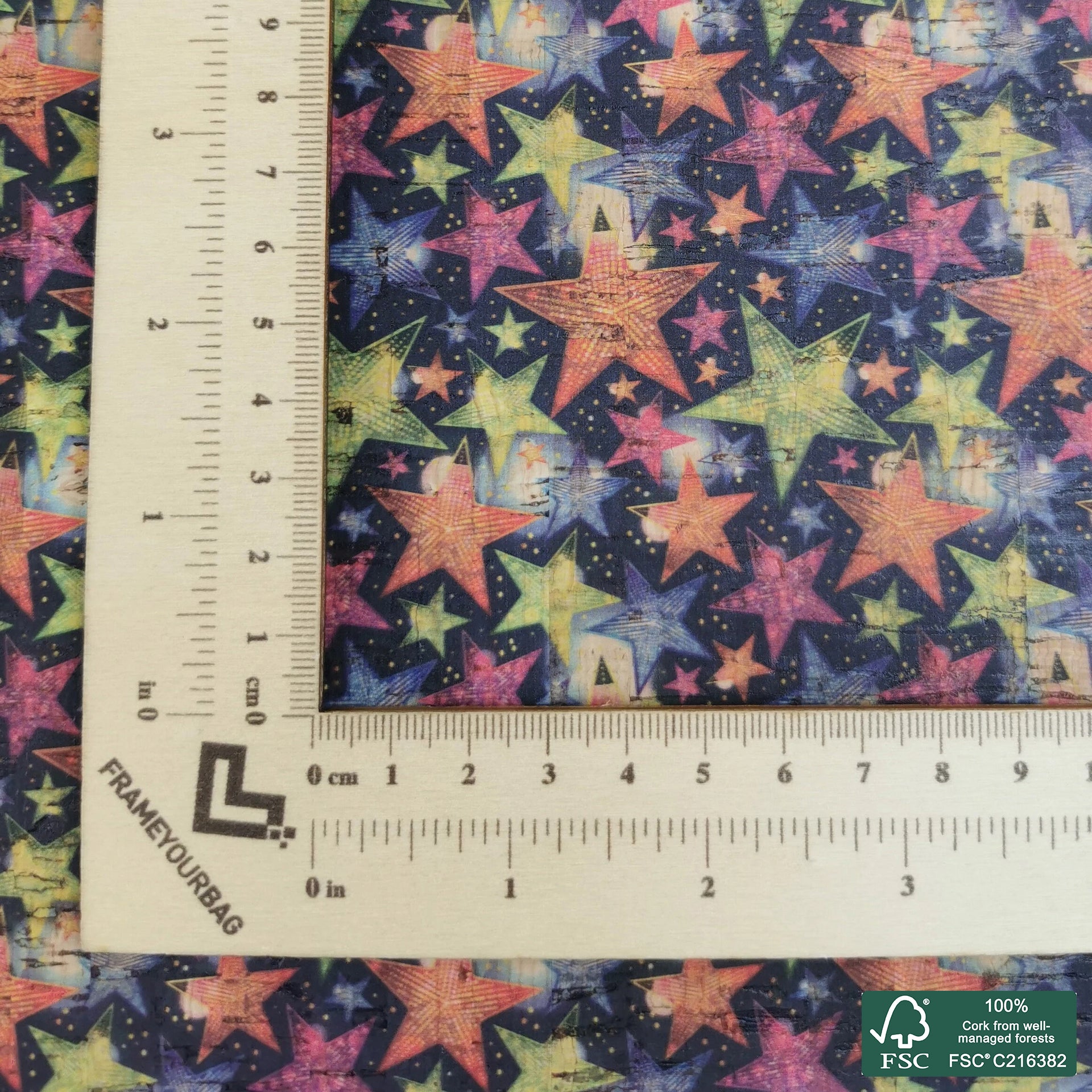 Stars printed pattern on natural cork fabric (441)