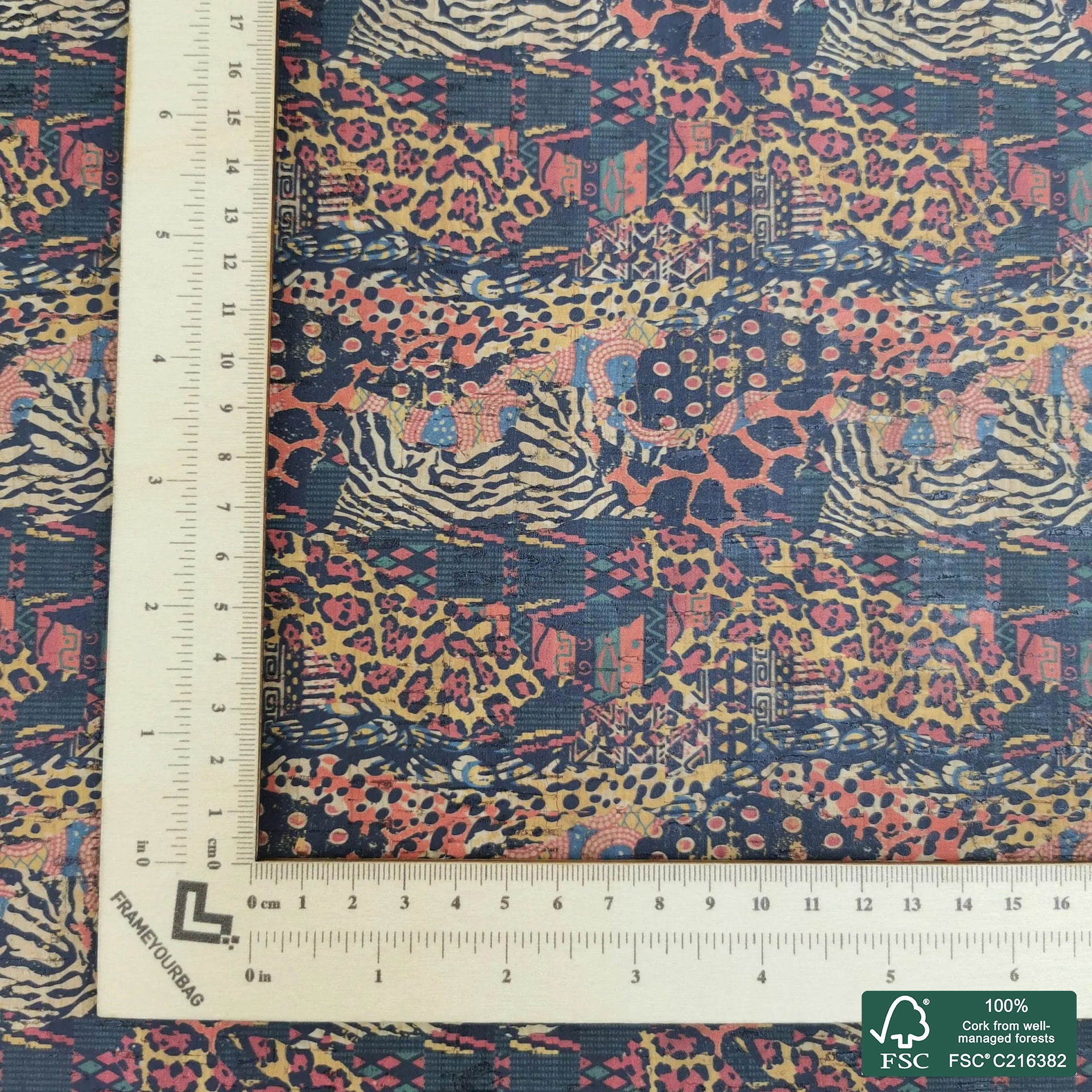 Leopard printed pattern on natural cork fabric (443)