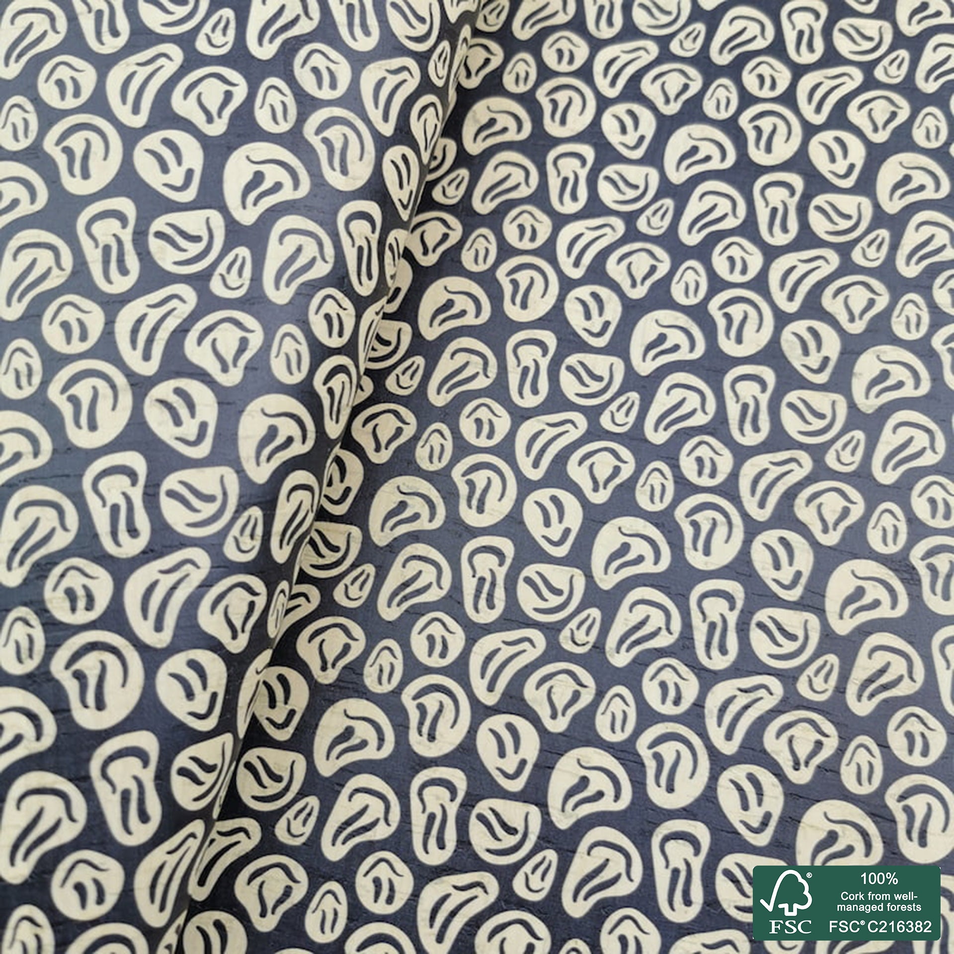 Smile printed pattern on white cork fabric (452)