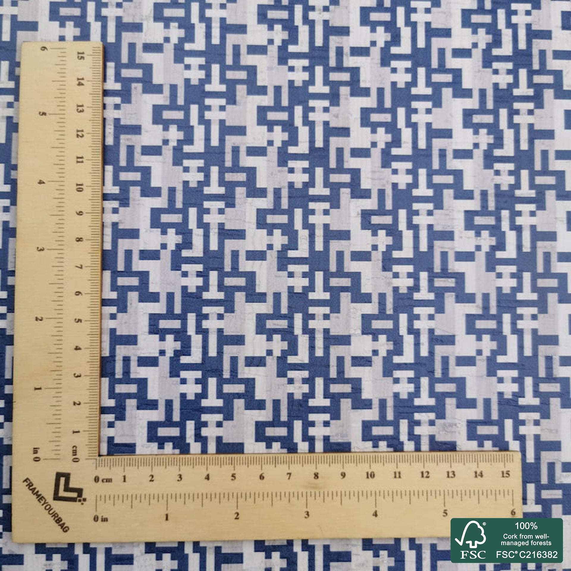 Abstract printed pattern on white cork fabric (453)