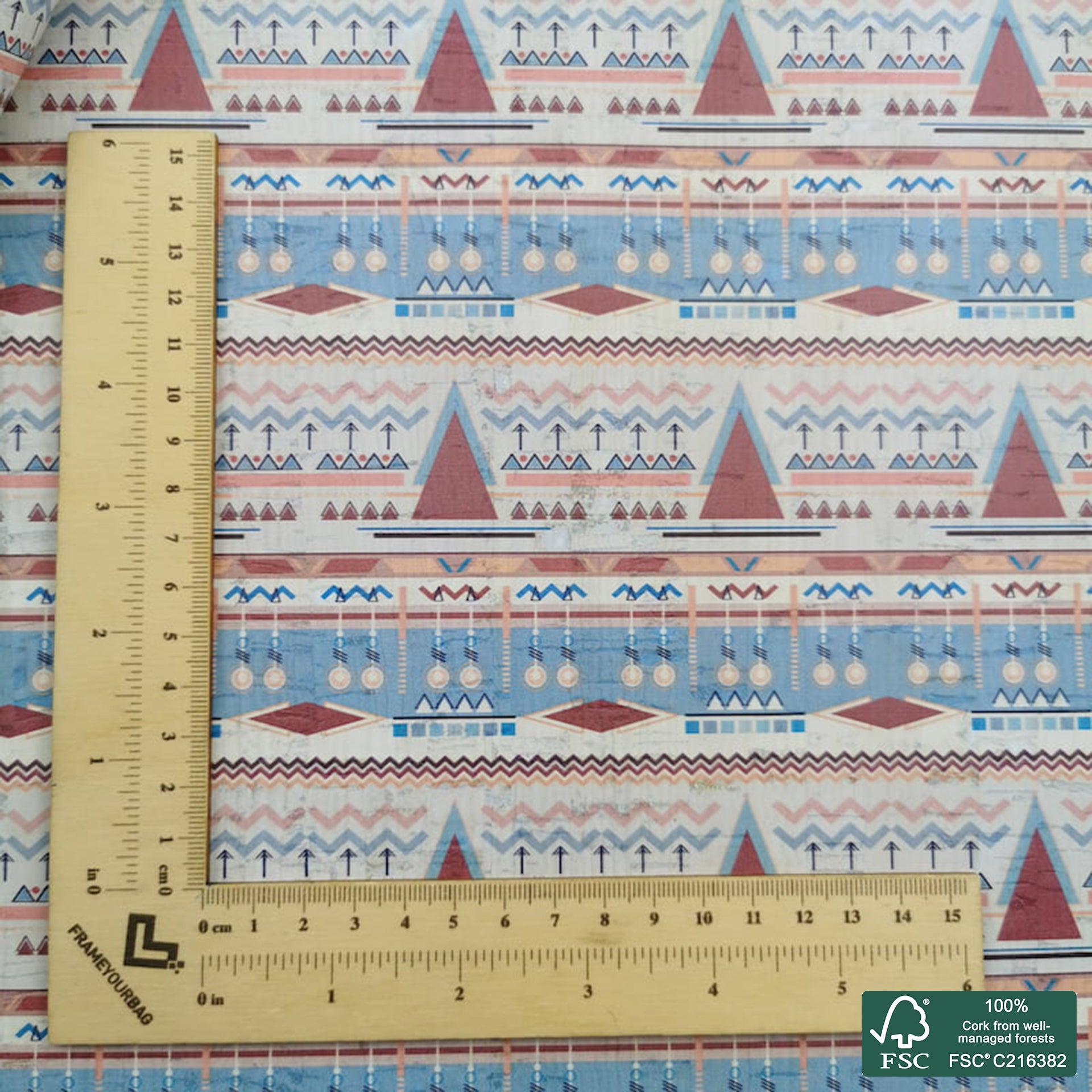 Tiles printed pattern on white cork fabric (455)