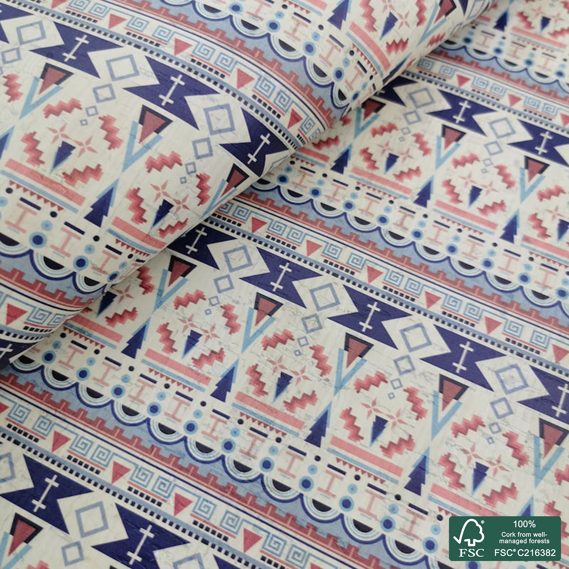 Tiles printed pattern on white cork fabric (456)