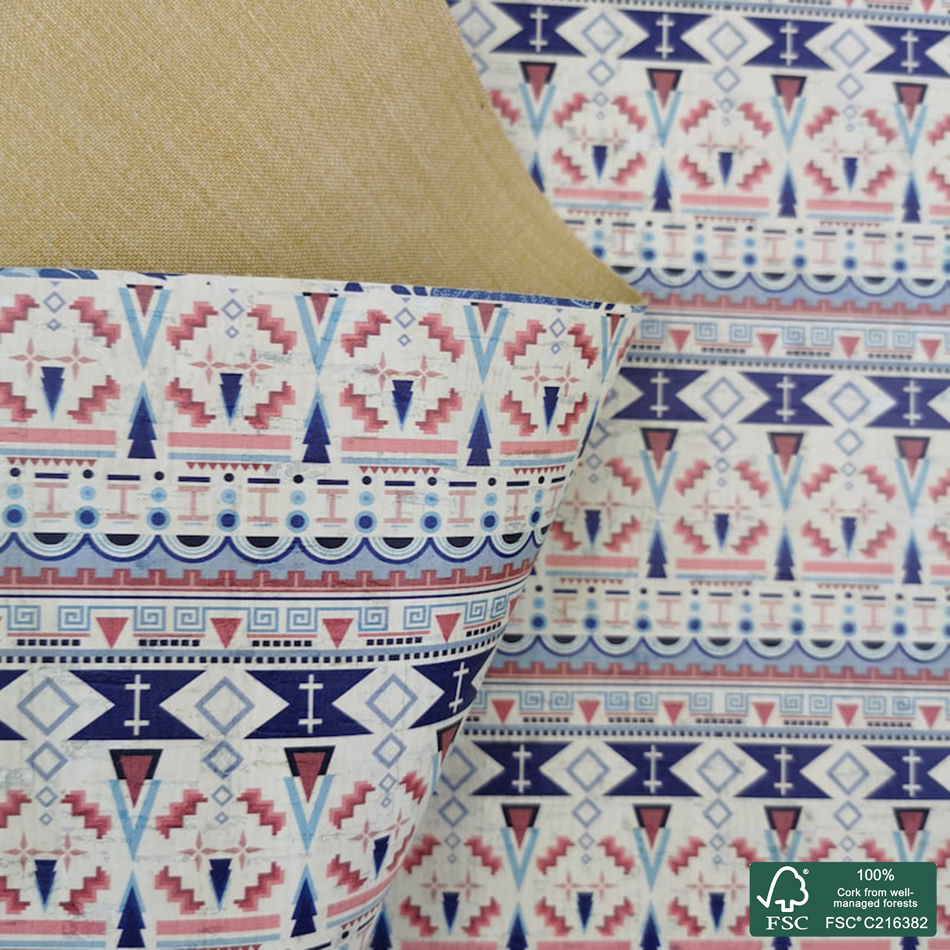 Tiles printed pattern on white cork fabric (456)
