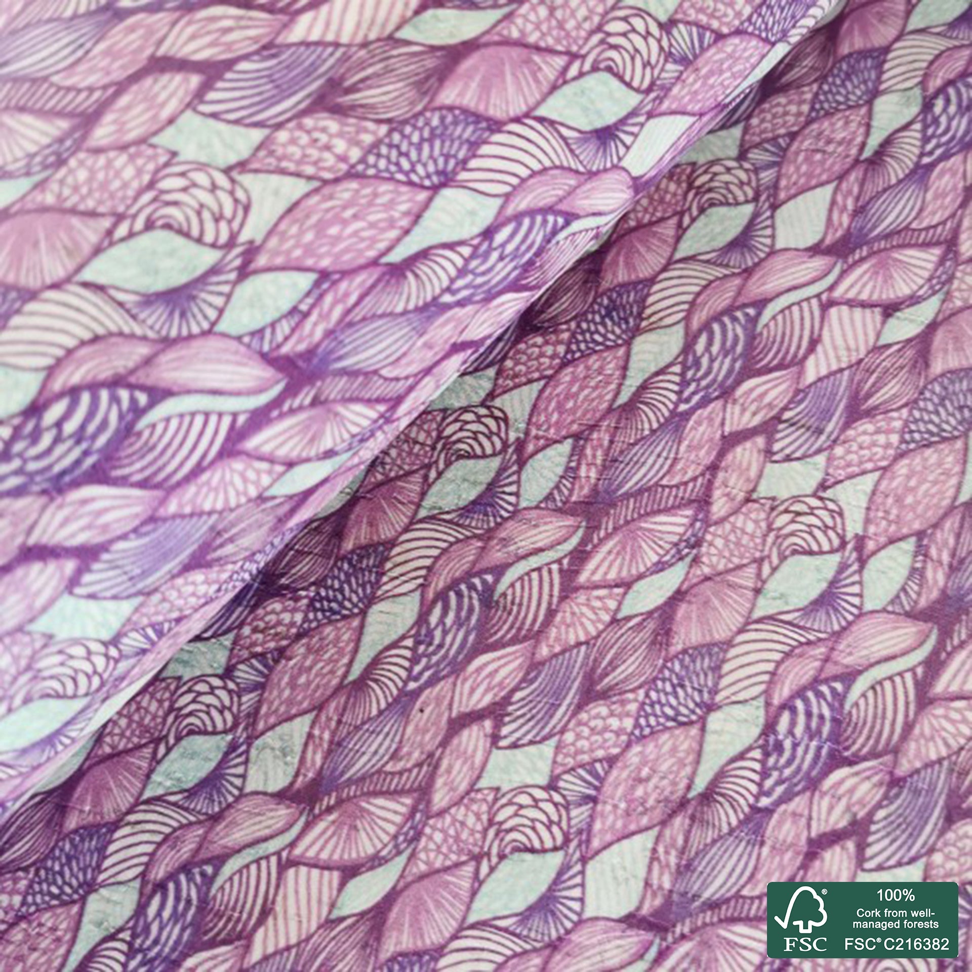 Abstract printed pattern on white cork fabric (472)