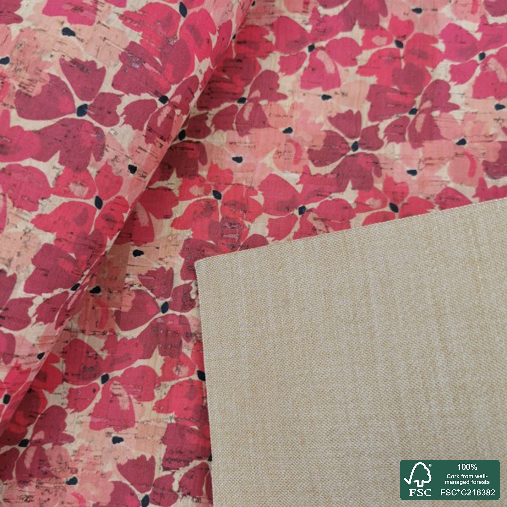 Flowers printed pattern on natural cork fabric (478)