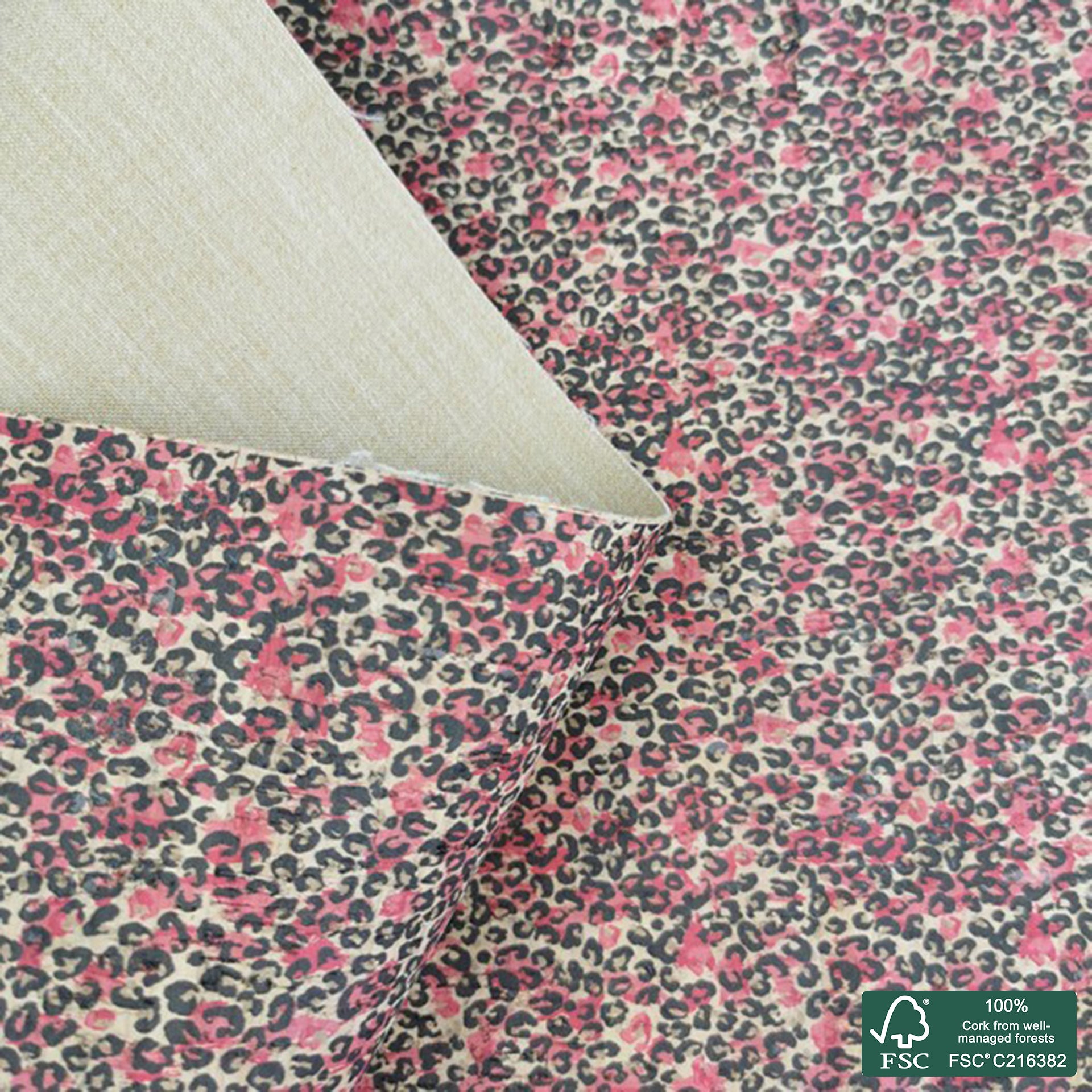 Leopard printed pattern on natural cork fabric (484)