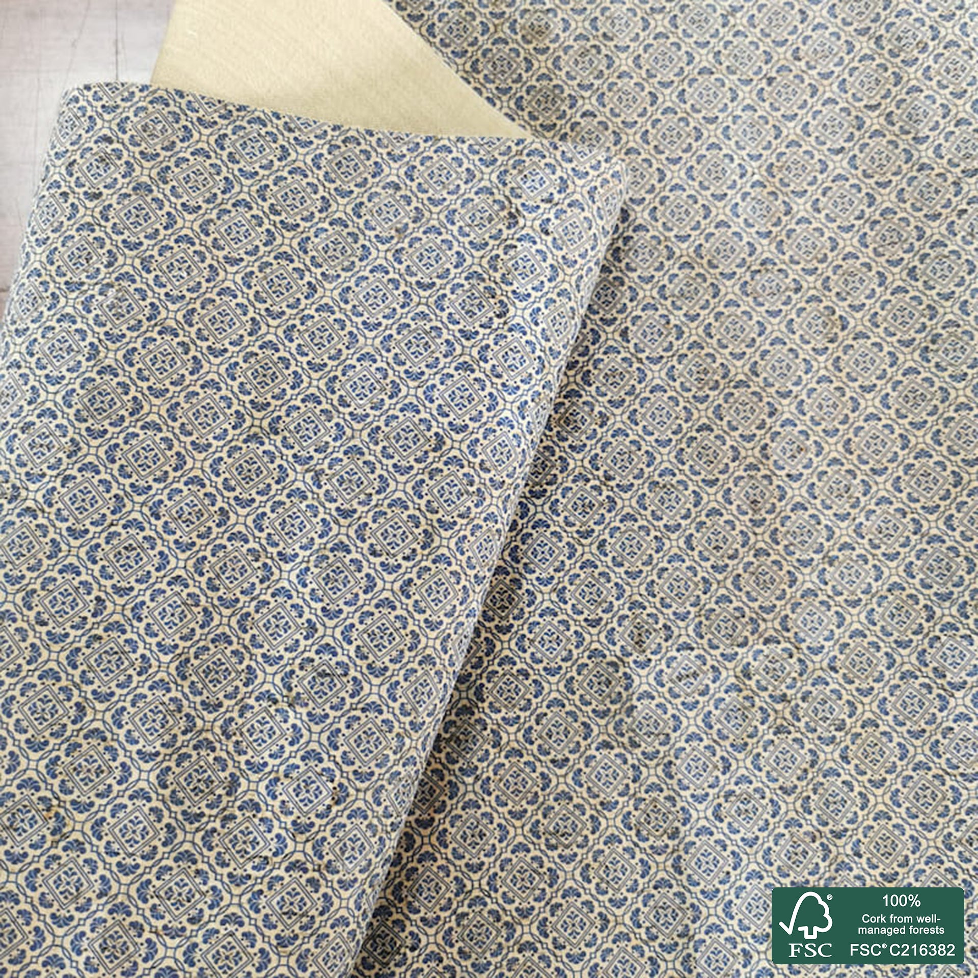 Tiles printed pattern on natural cork fabric (545)