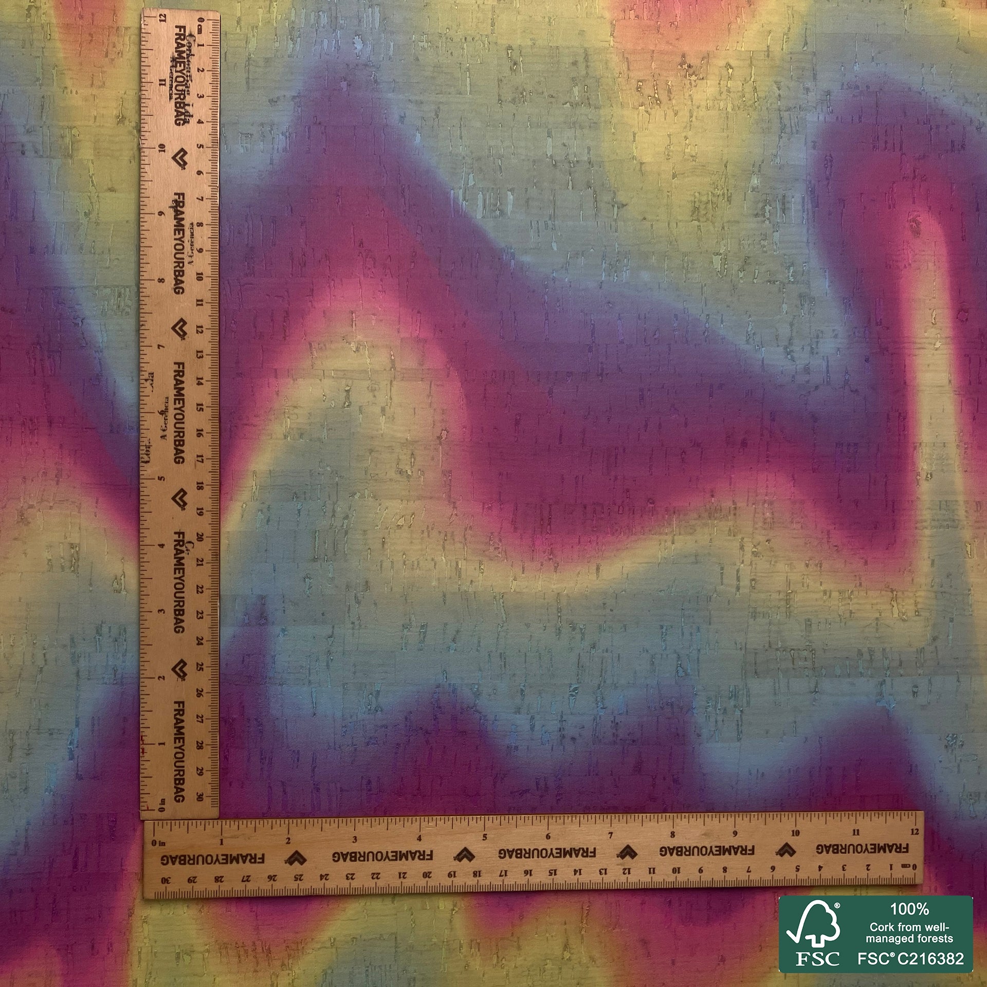 Abstract printed pattern on white cork fabric (553)