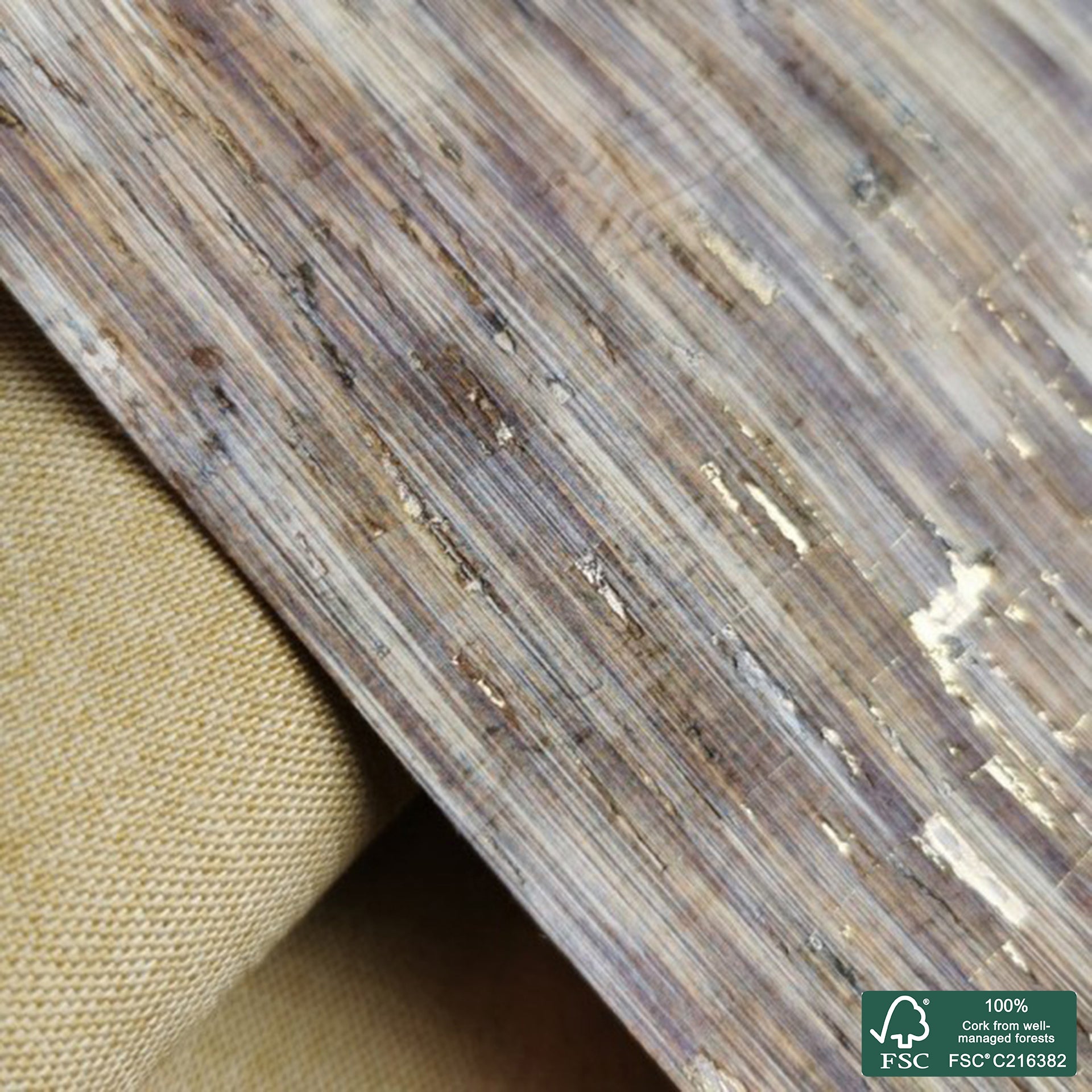 Jeans printed pattern on natural cork fabric with golden flecks (181)