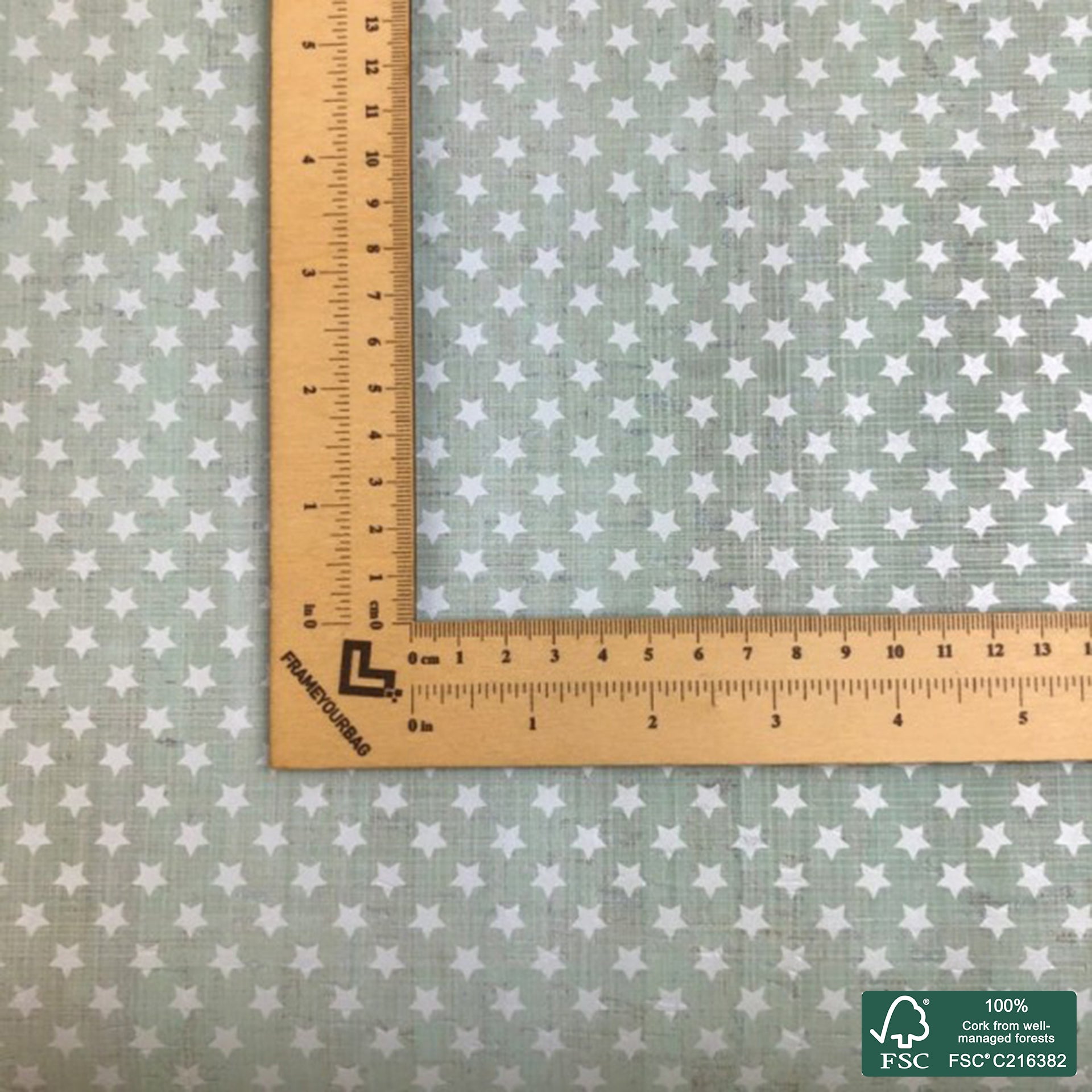 Stars printed pattern on green aqua cork fabric (146)