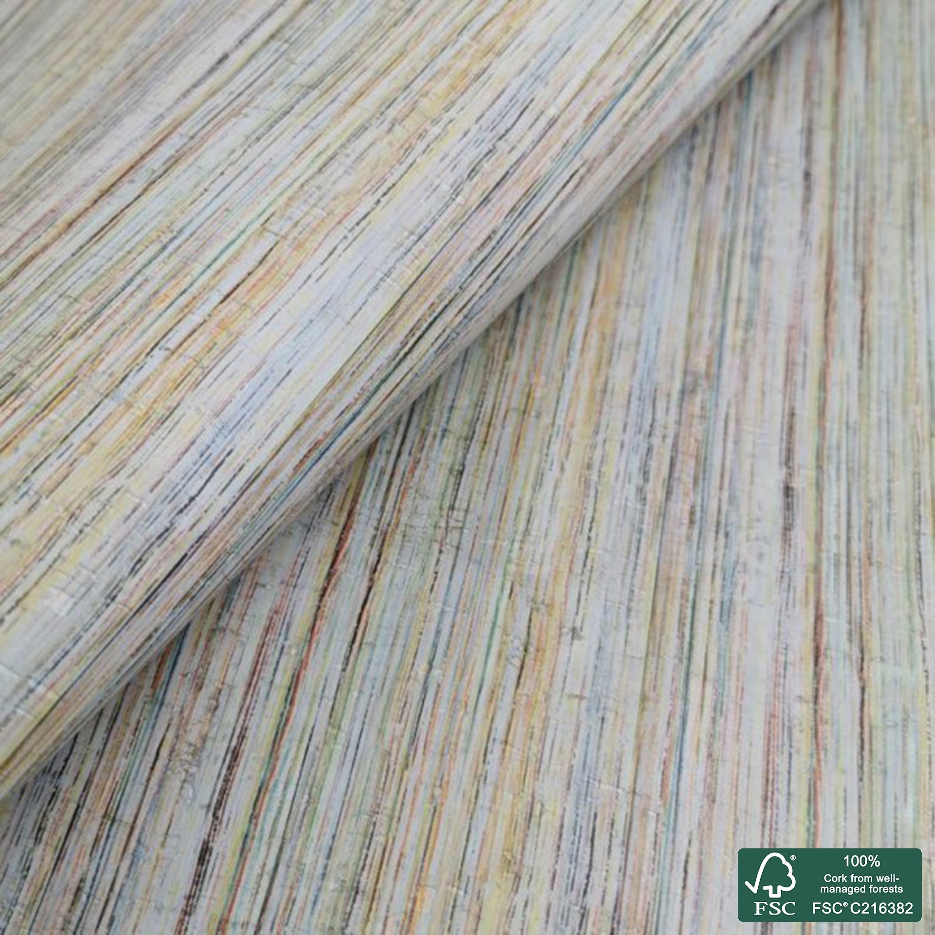 Stripes printed pattern on light gray cork fabric (444)