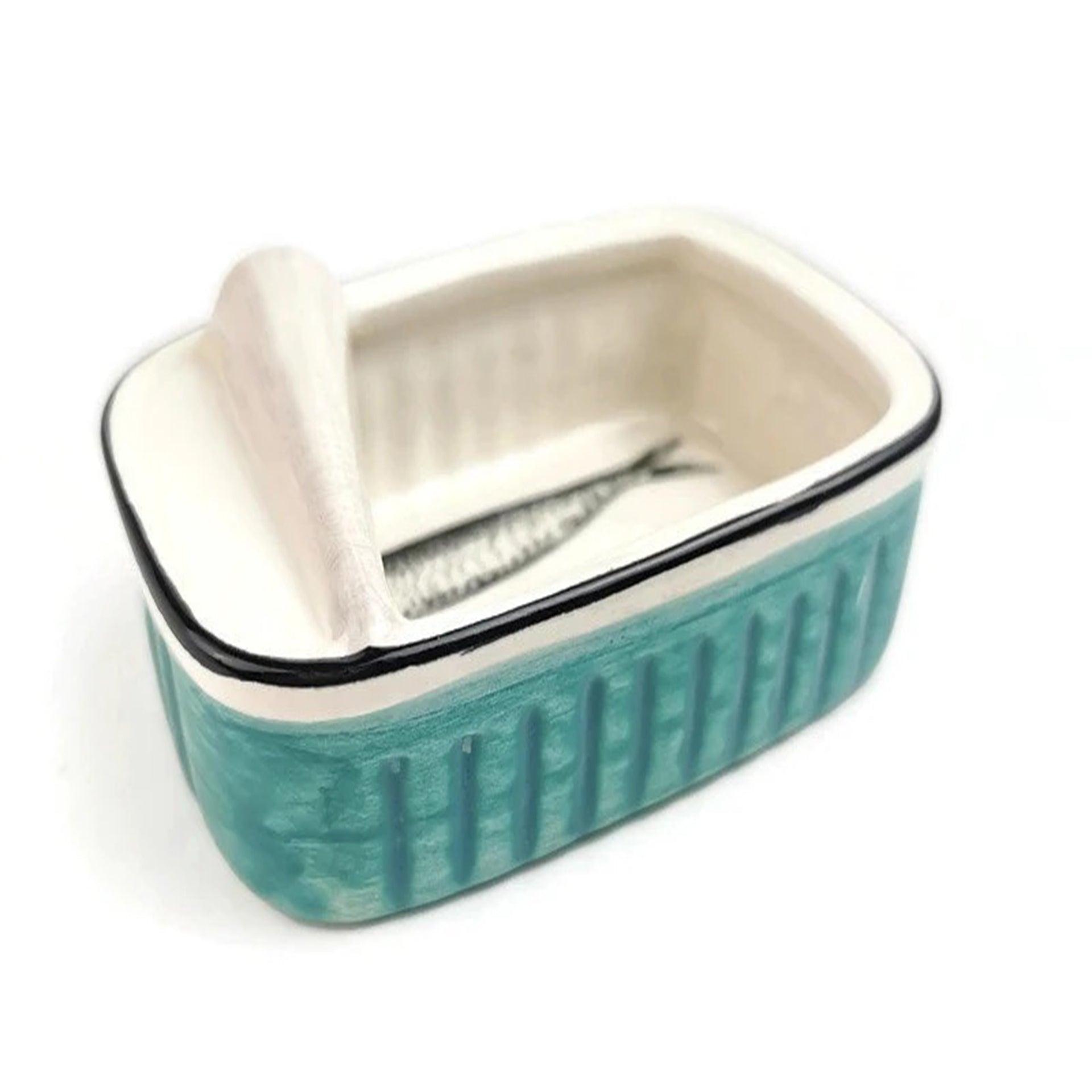 Ceramic can with sardines home decor