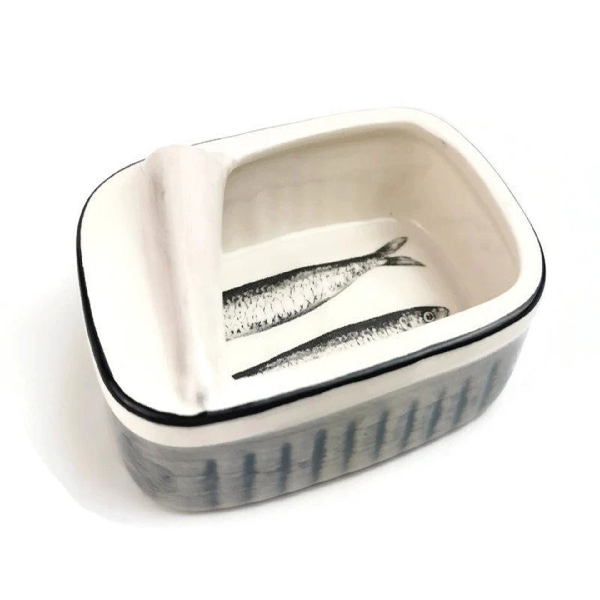 Ceramic can with sardines home decor