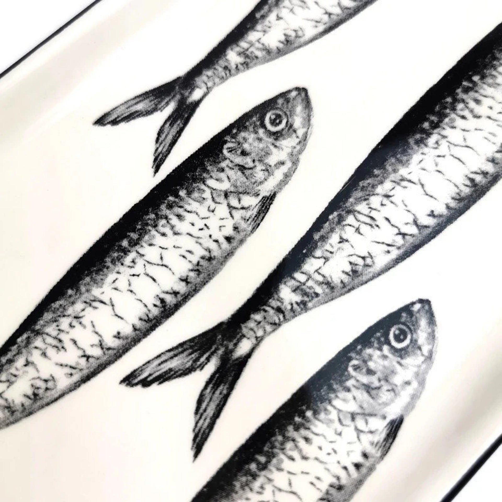 Green aqua portuguese ceramic tray with handle with sardines