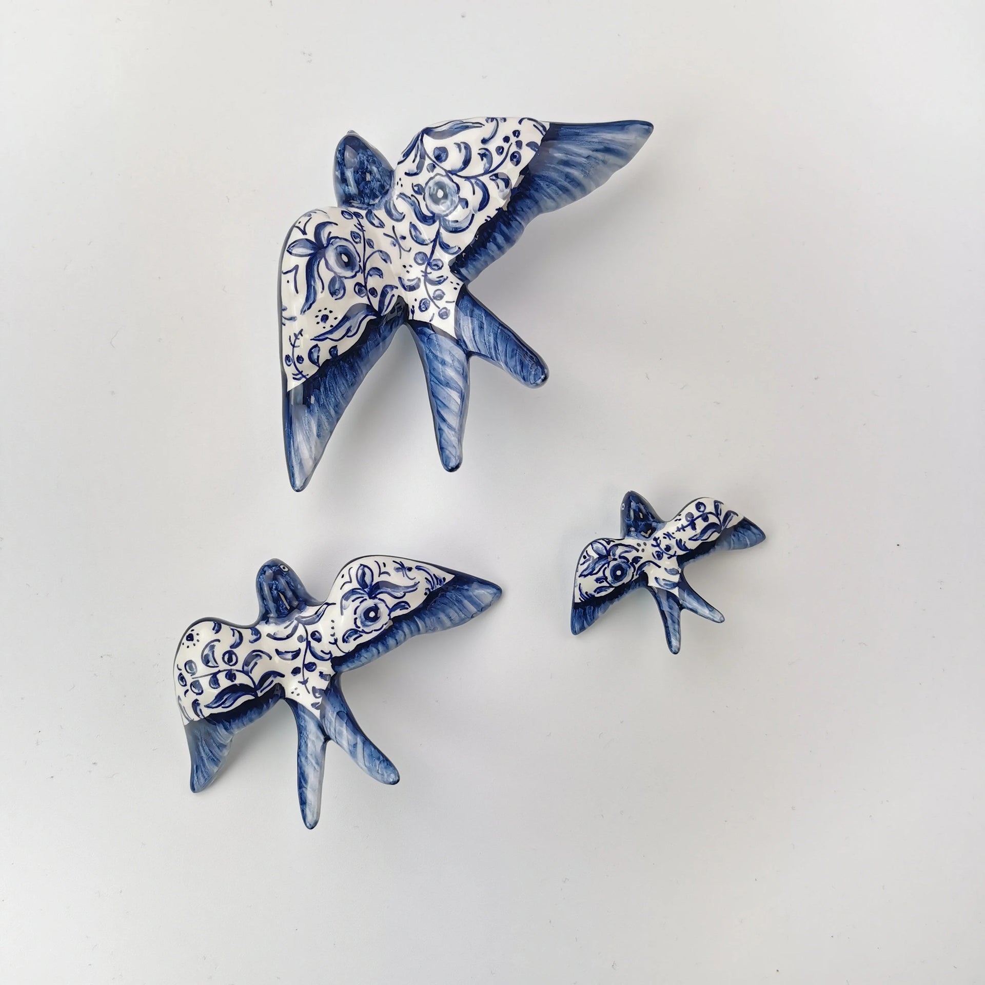 Blue ceramic handpainted swallow for wall decor