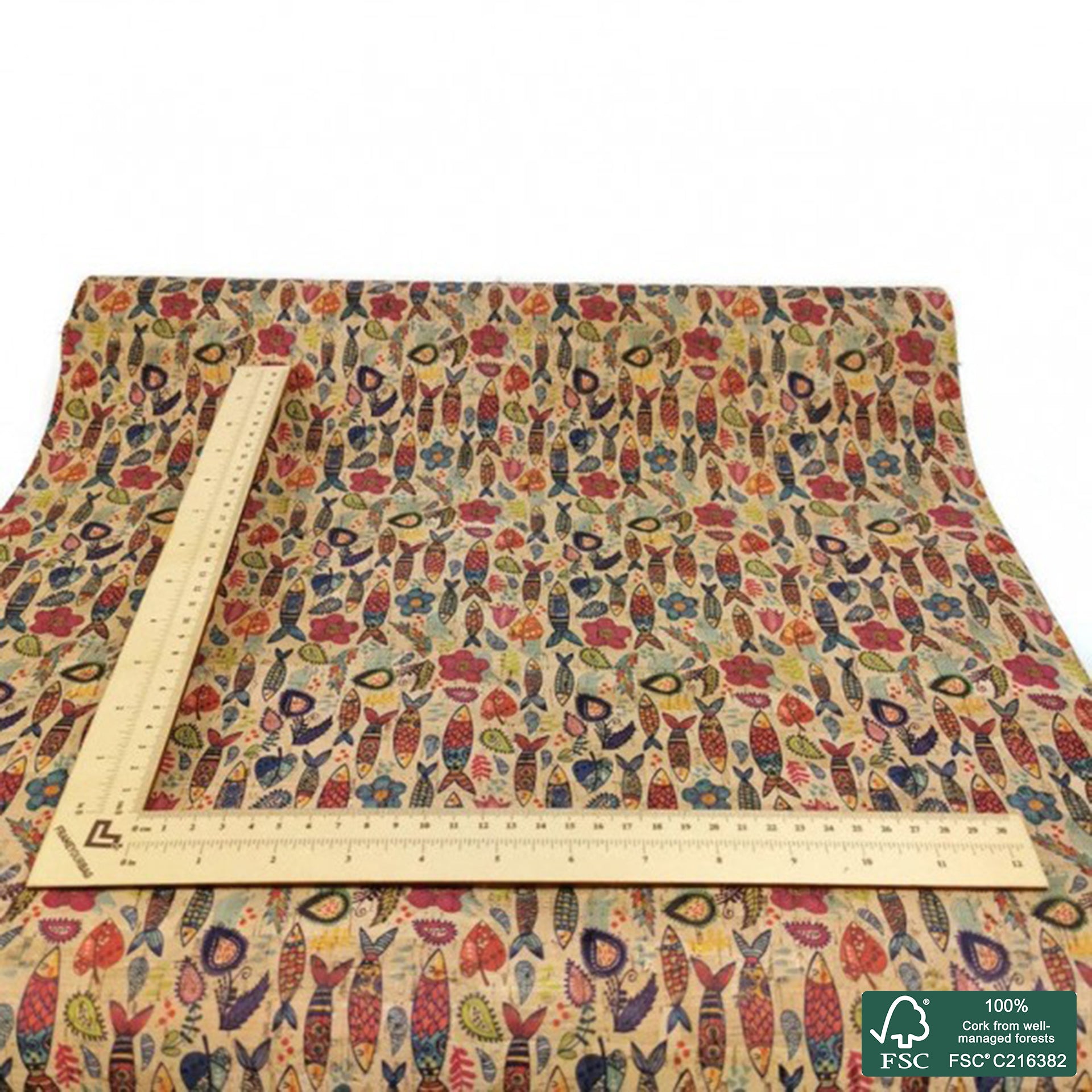 Sardines printed pattern on natural cork fabric (90)