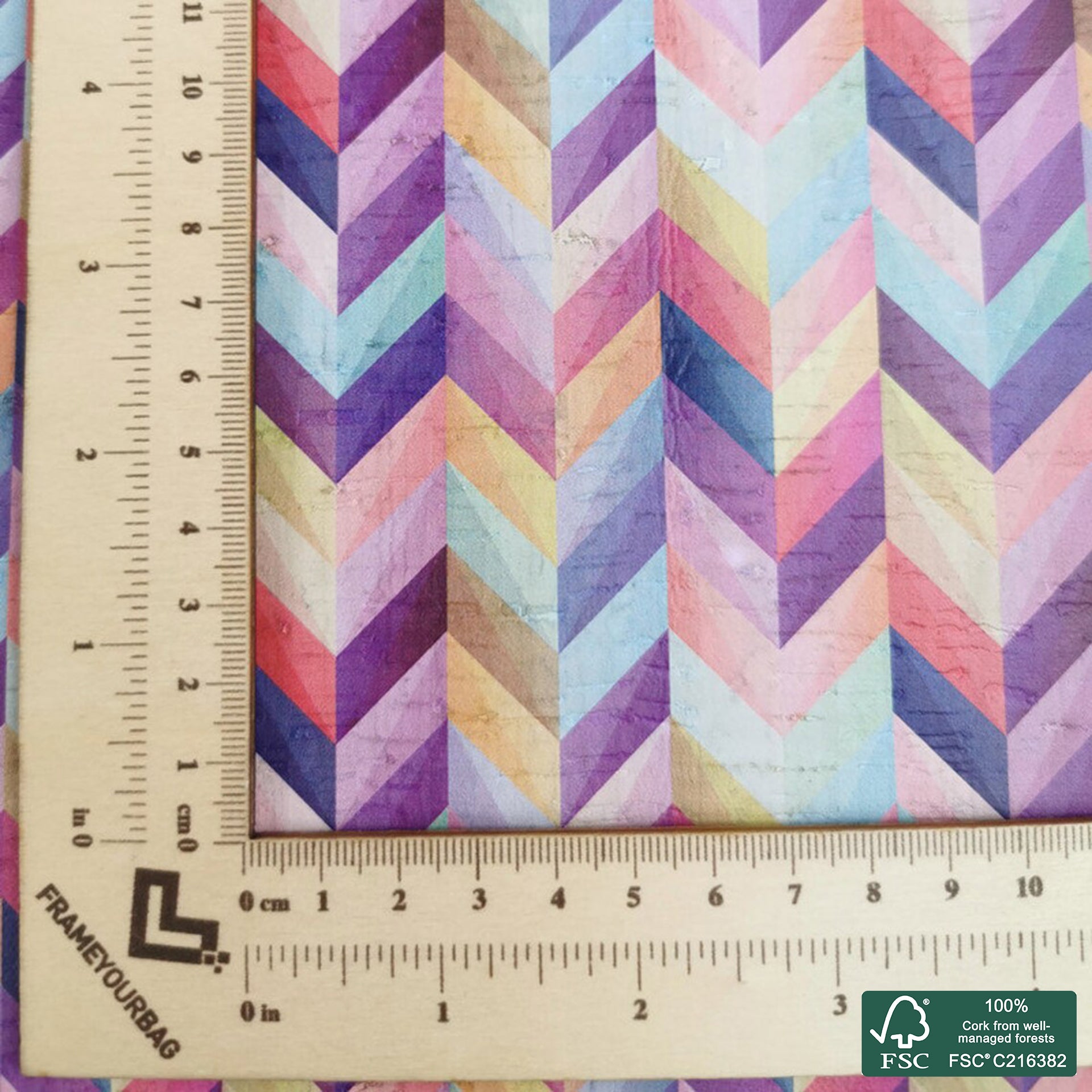 Chevron printed pattern on white cork fabric (264)