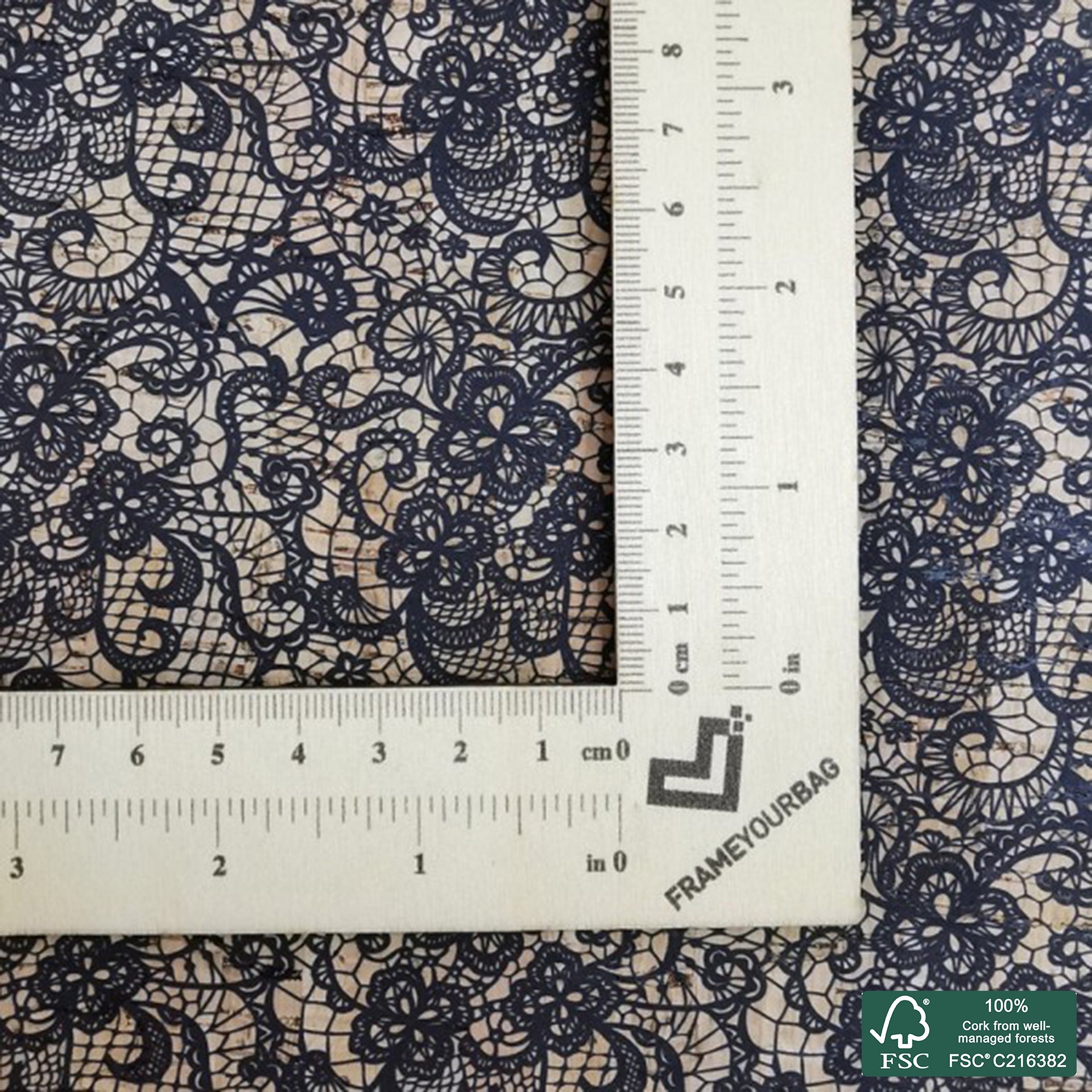 Webing printed pattern on natural cork fabric (343)