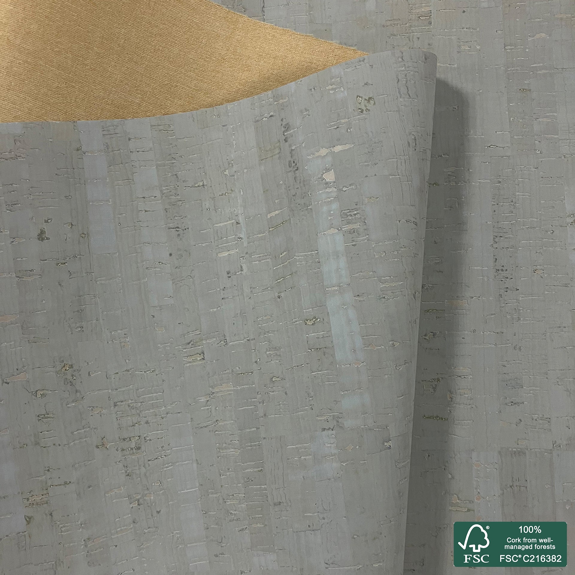 Light gray rustic cork fabric