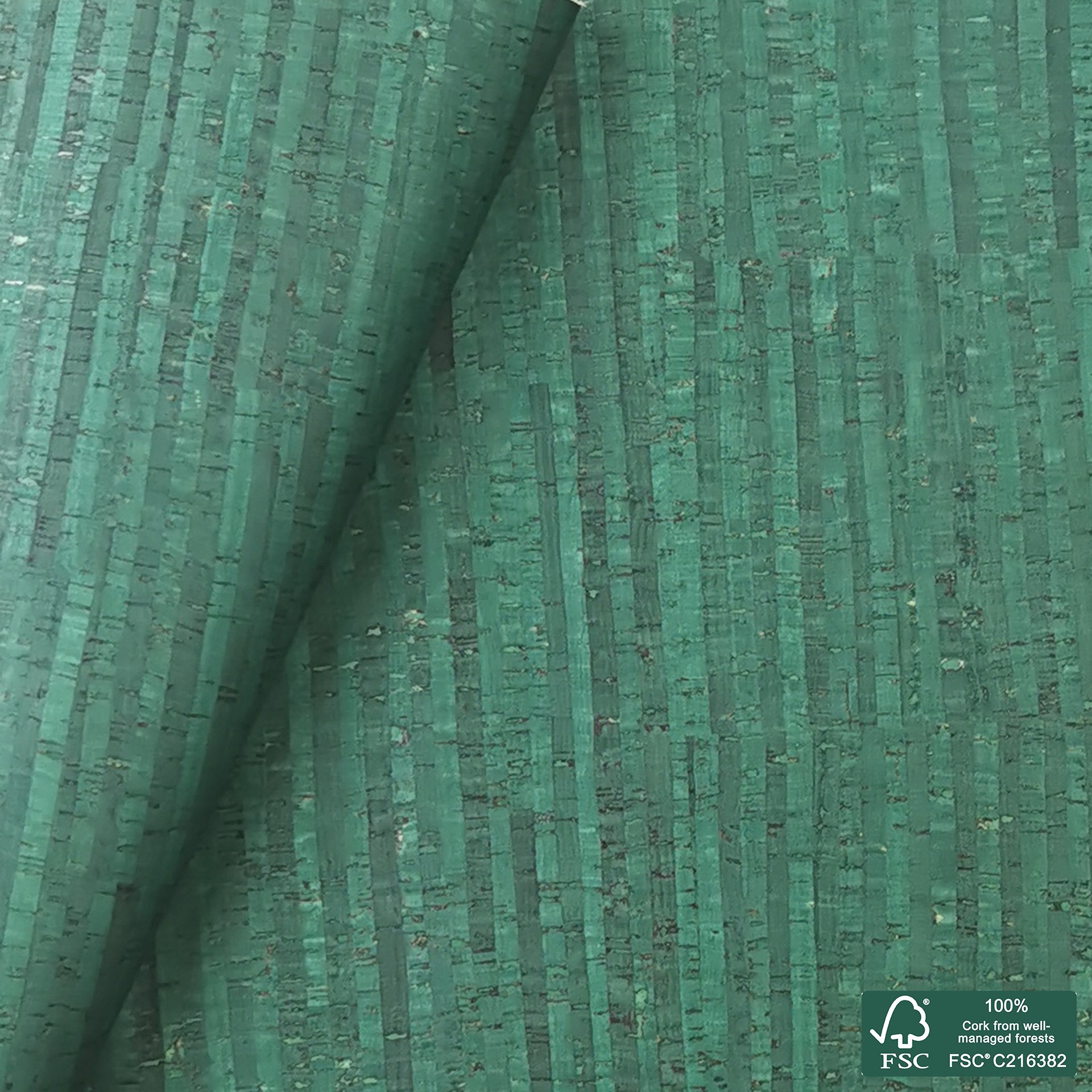 Emerald green rustic cork fabric