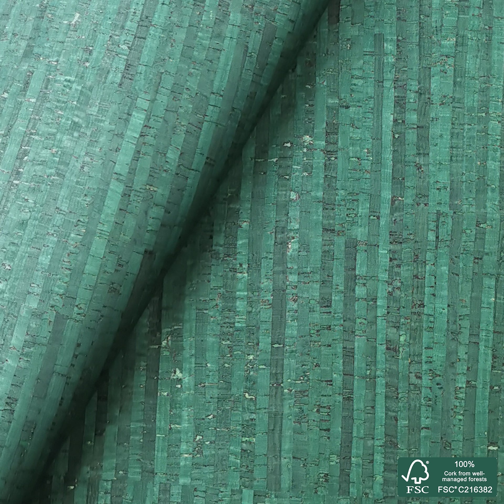 Emerald green rustic cork fabric