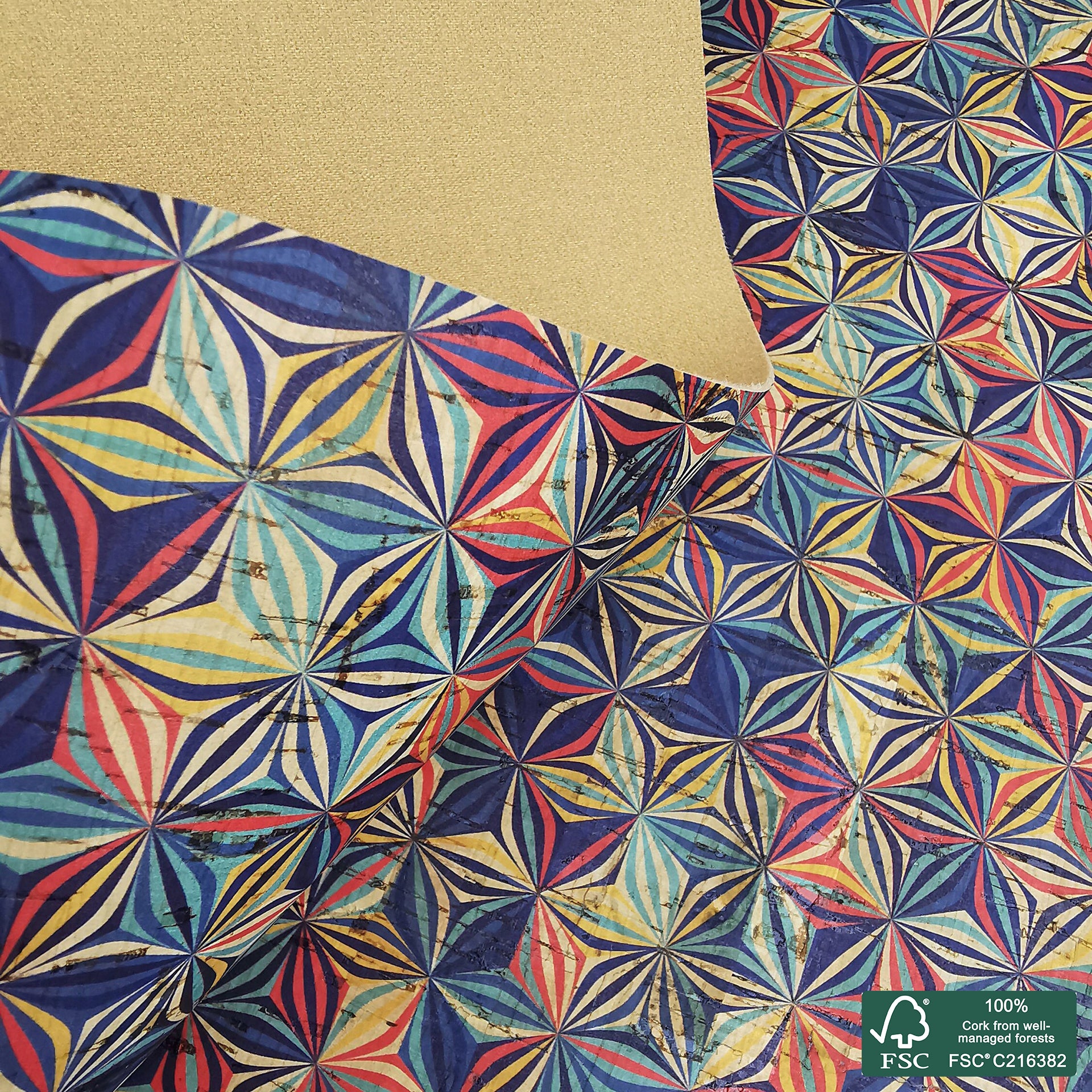 Tiles printed pattern on natural cork fabric (345)