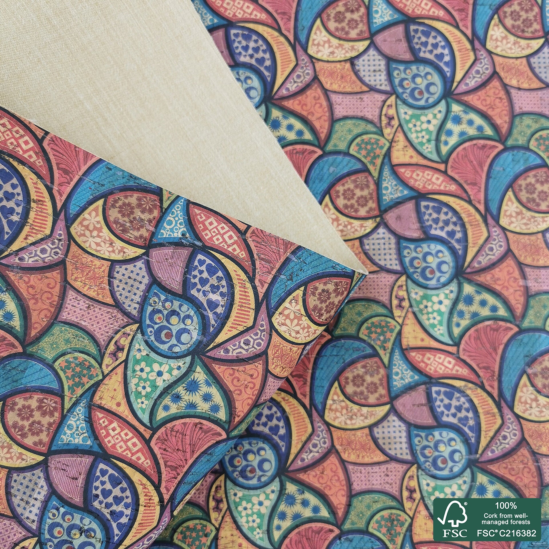 Tiles printed pattern on natural cork fabric (350)