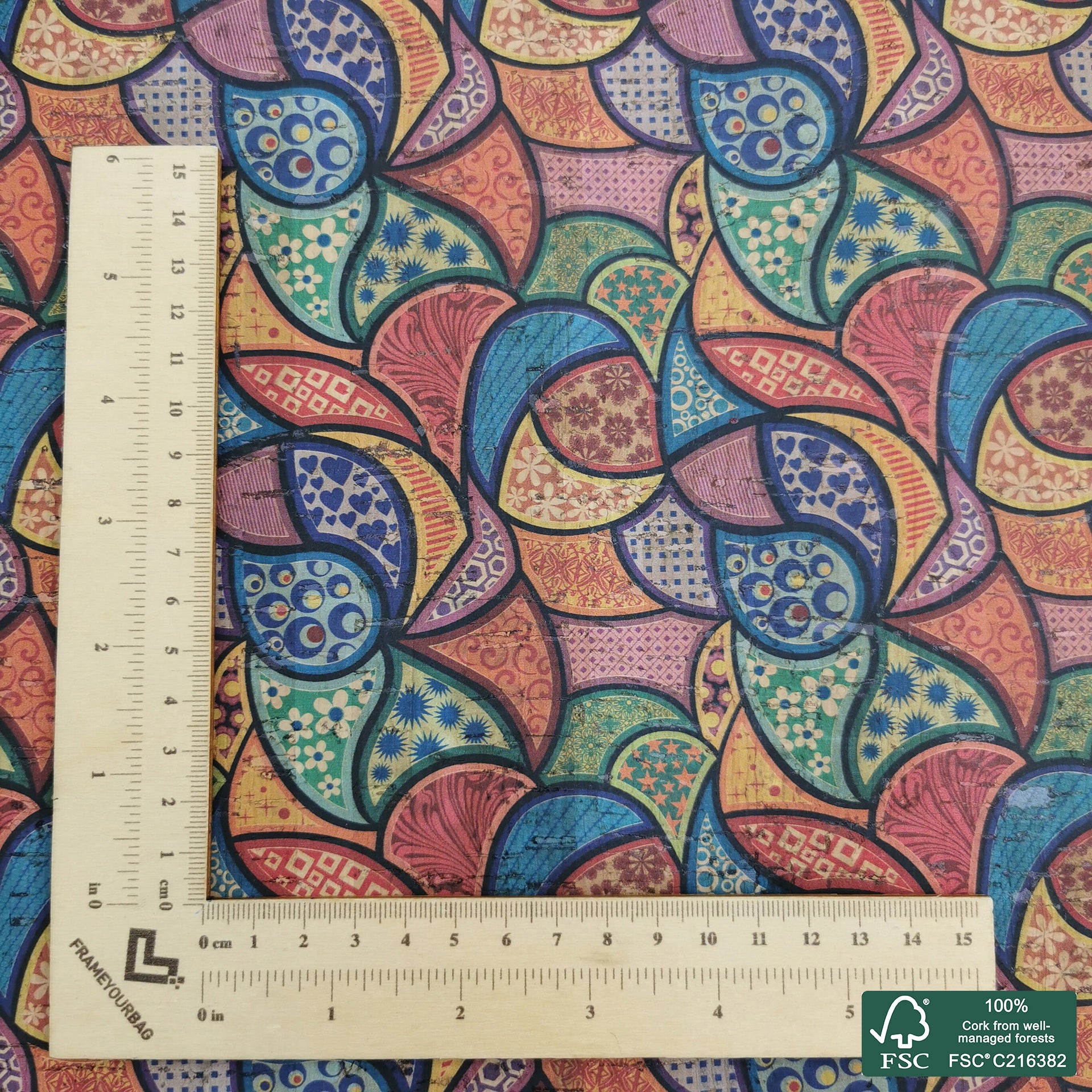 Tiles printed pattern on natural cork fabric (350)