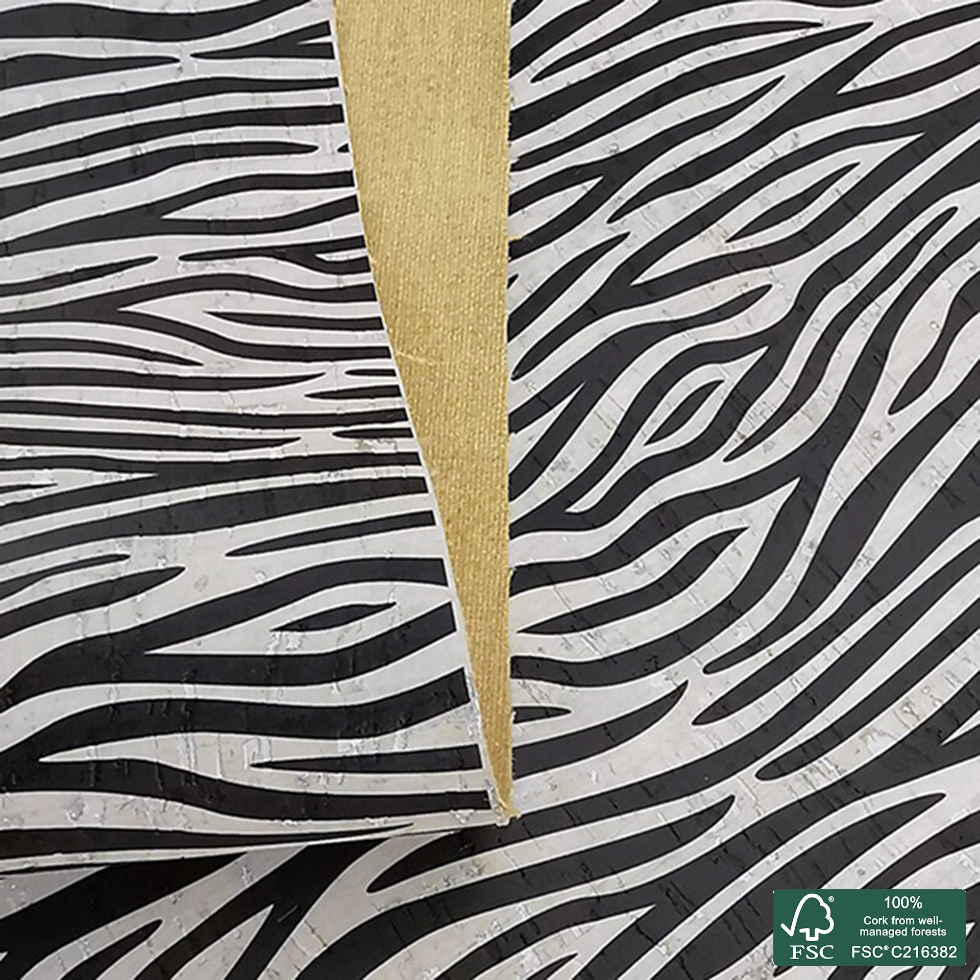 Zebra printed pattern on white cork fabric (408)
