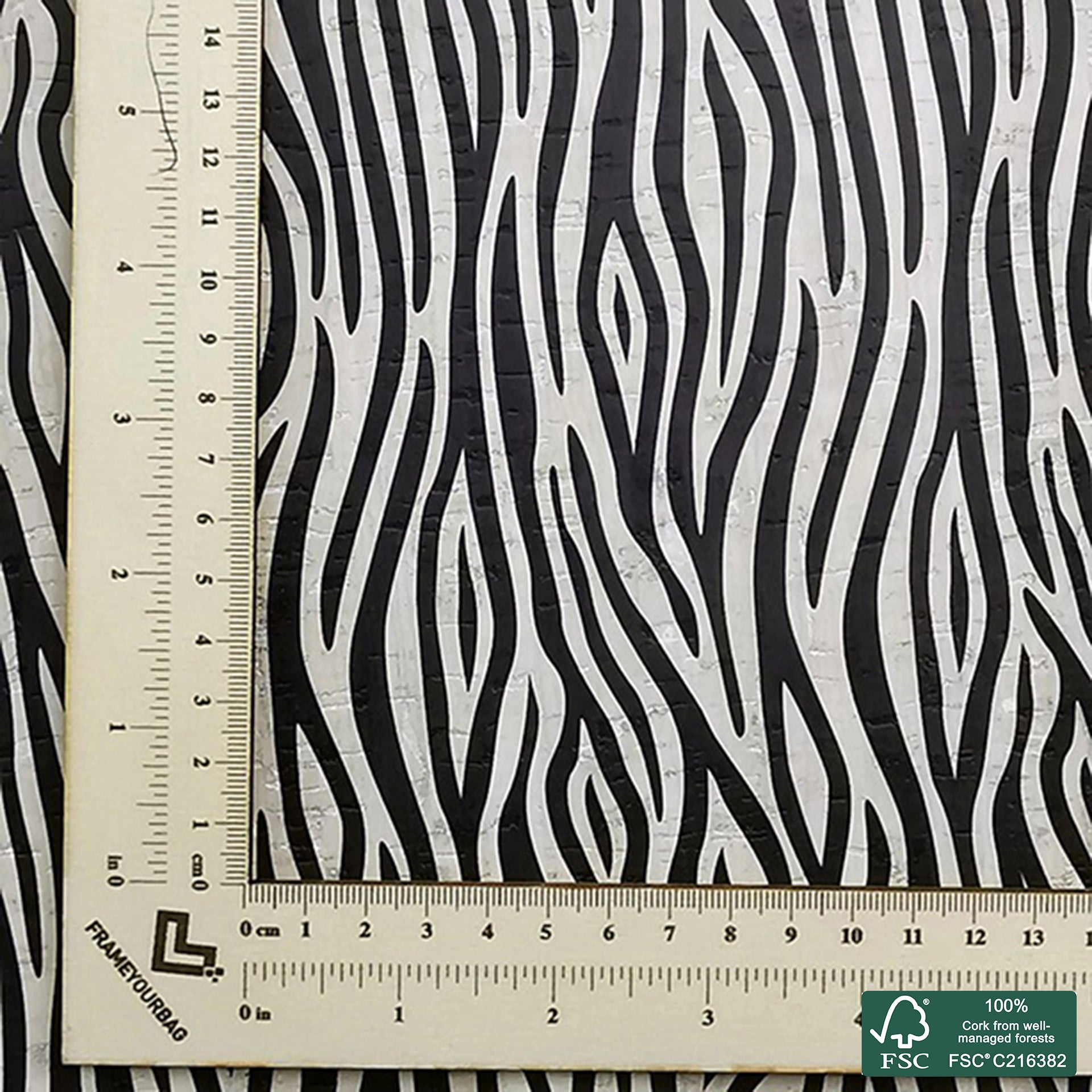 Zebra printed pattern on white cork fabric (408)