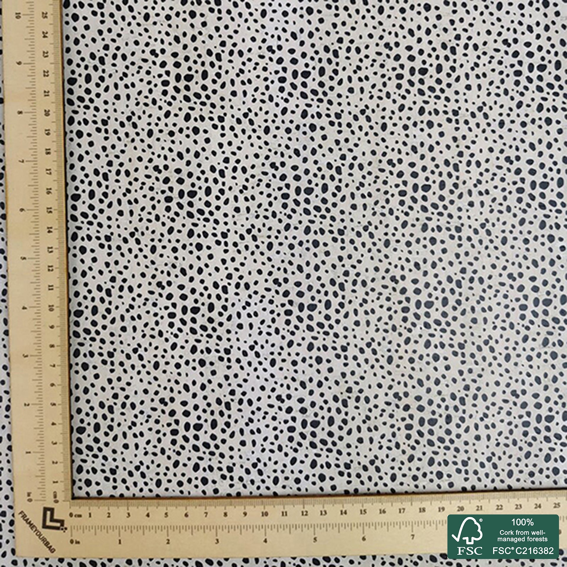Dalmatian printed pattern on white cork fabric (412)
