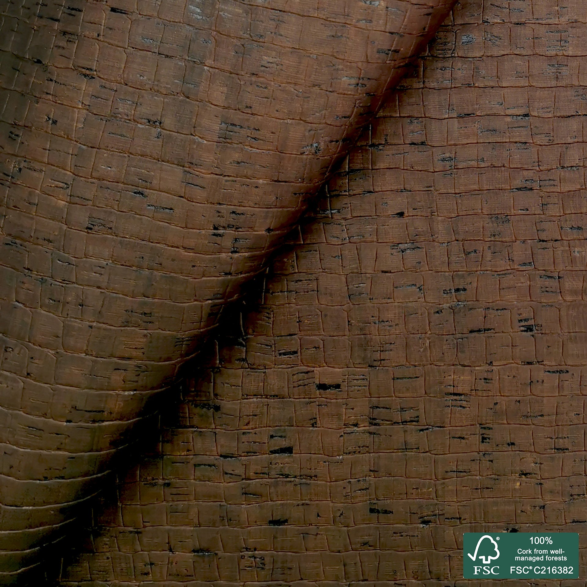 Brown crocodile embossed rustic cork fabric