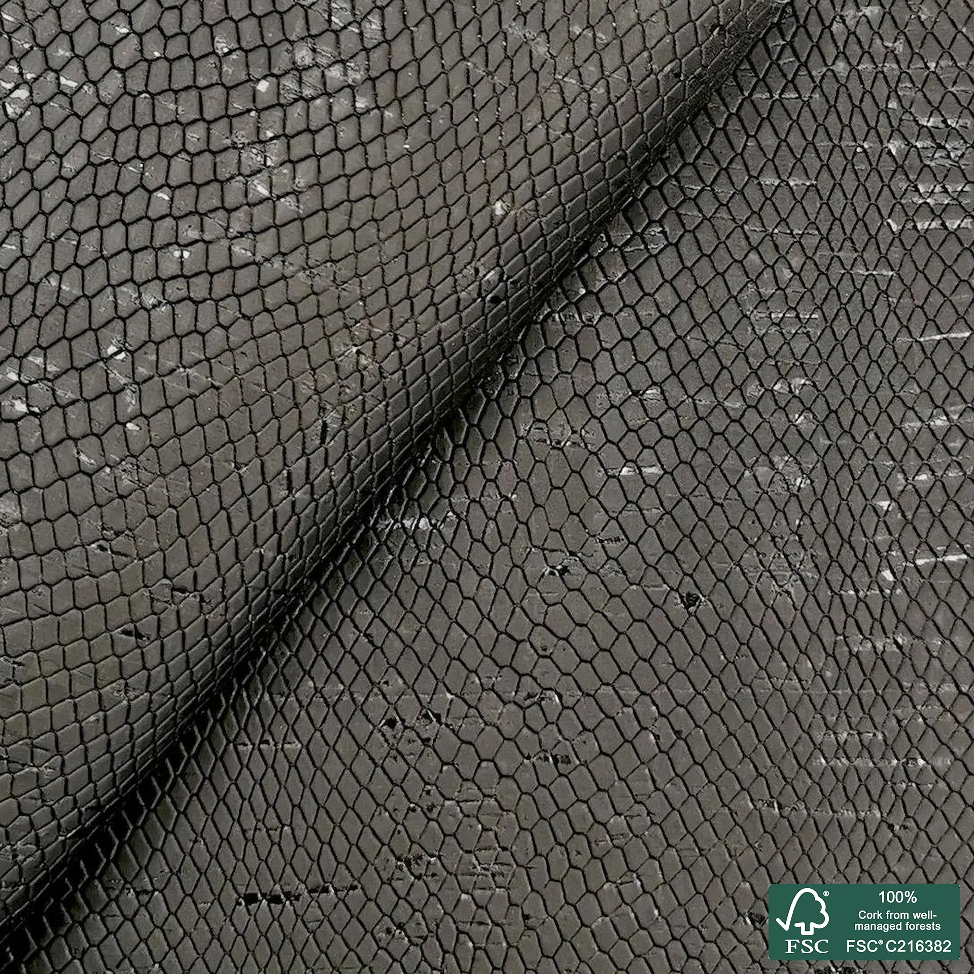Black snake embossed rustic cork fabric
