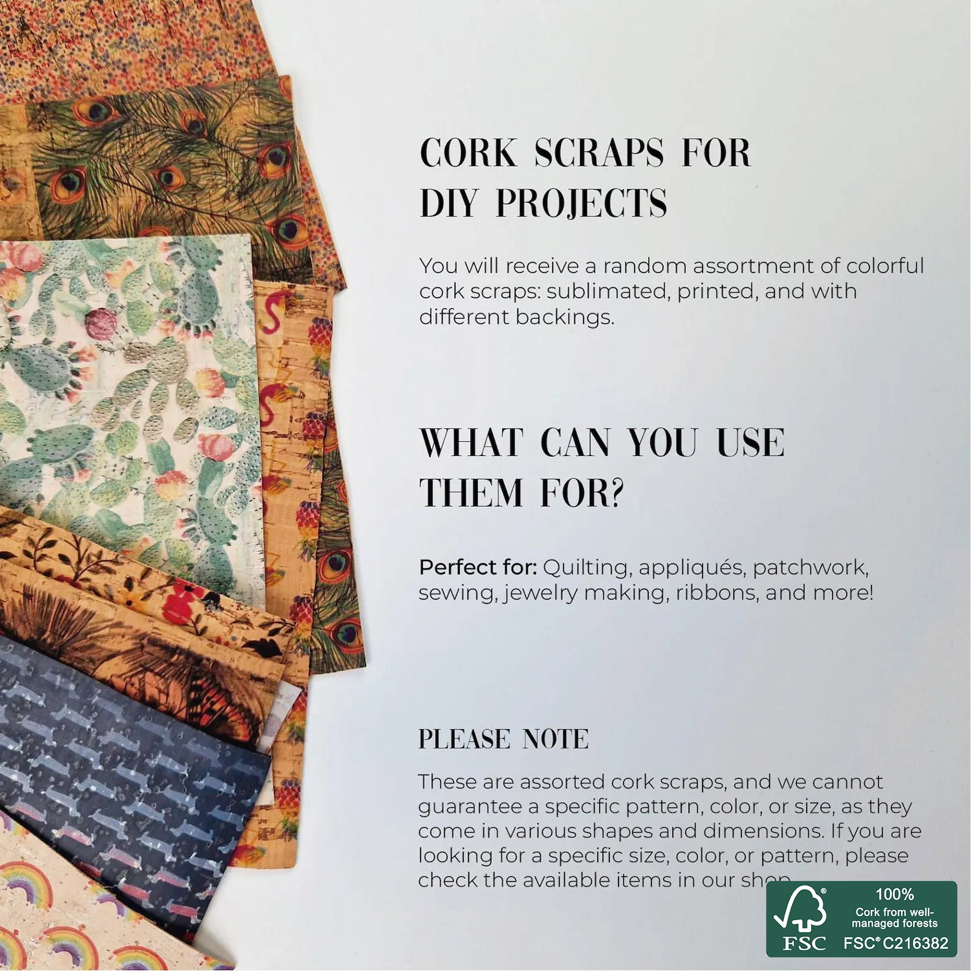 Cork Fabric Scraps Assorted By Weight