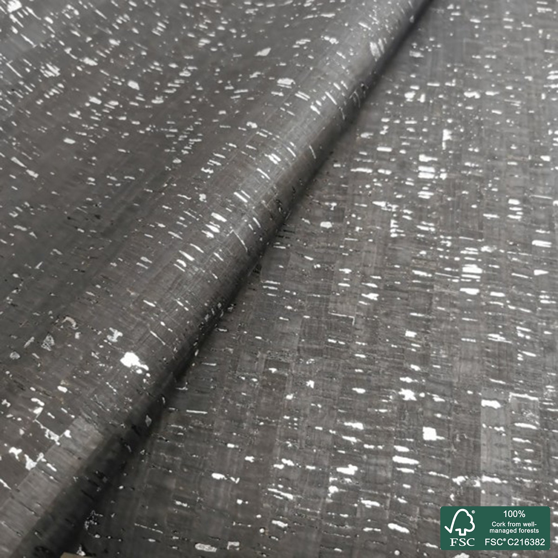 Black rustic with silver flecks cork fabric