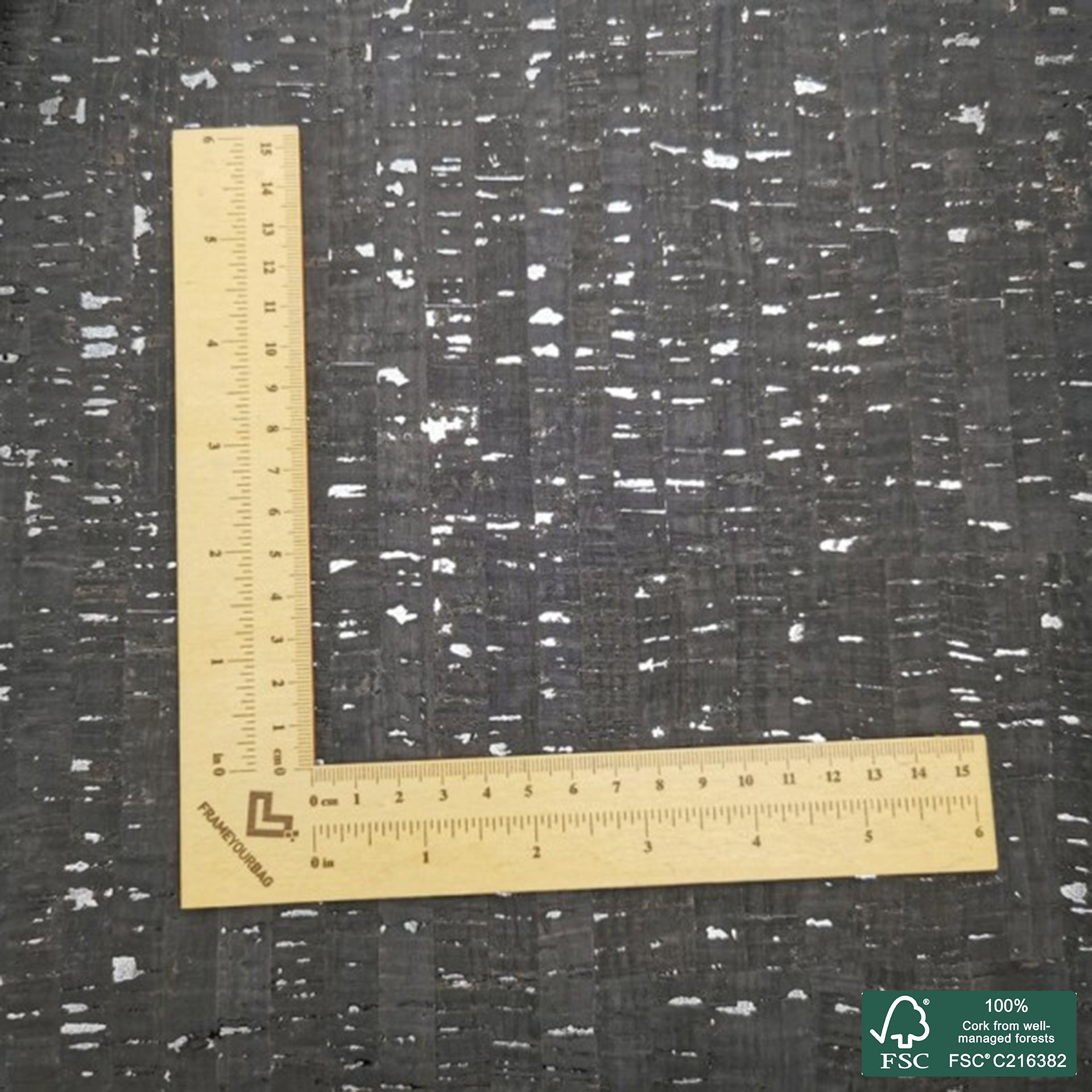 Black rustic with silver flecks cork fabric