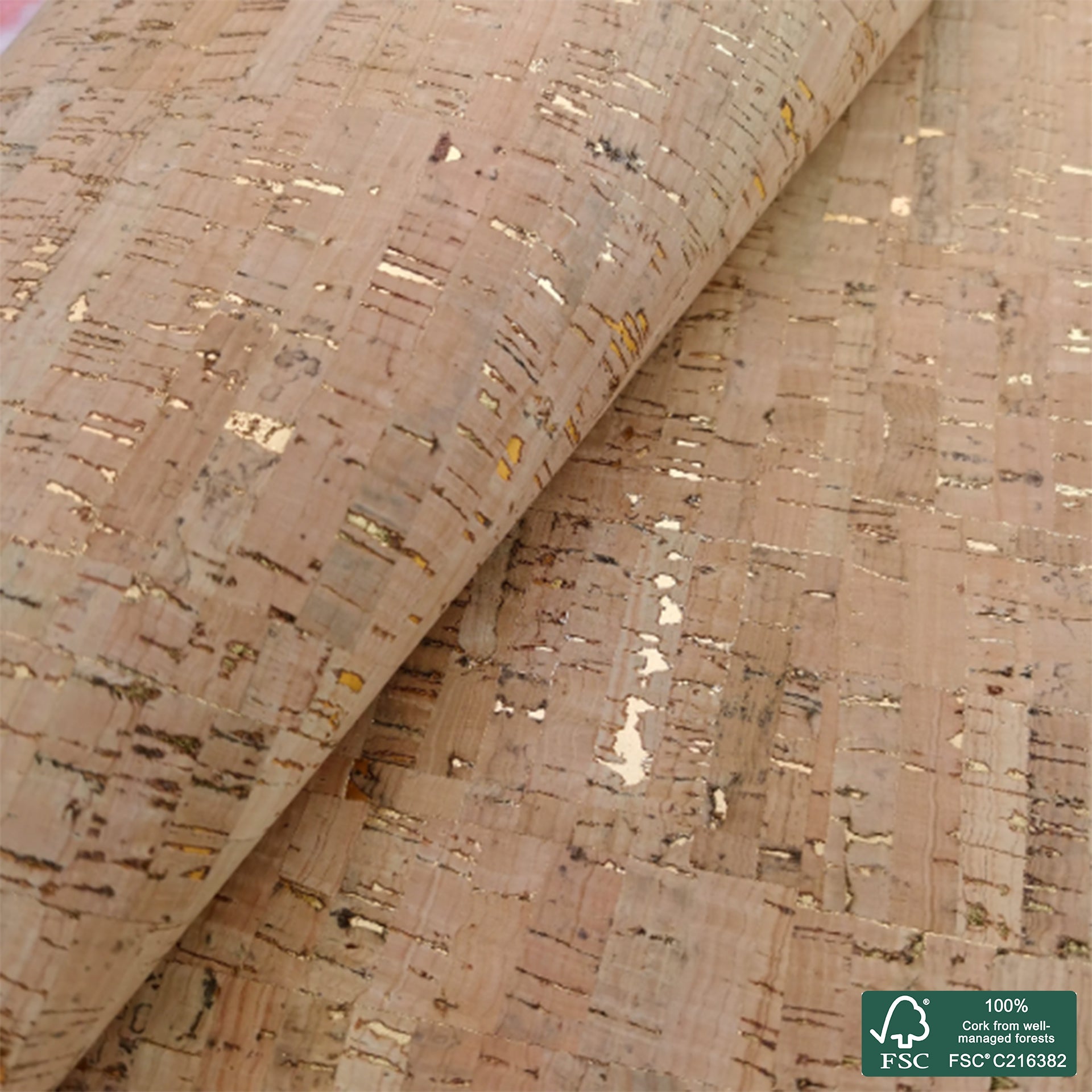 Natural rustic with golden flecks cork fabric