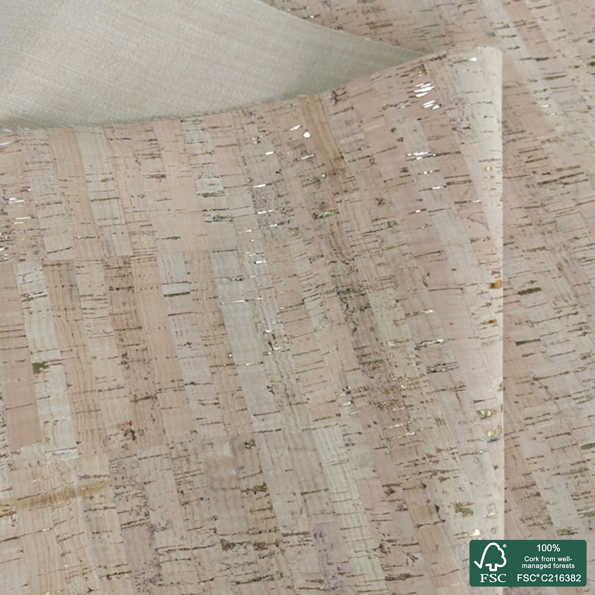 Natural rustic with golden flecks cork fabric