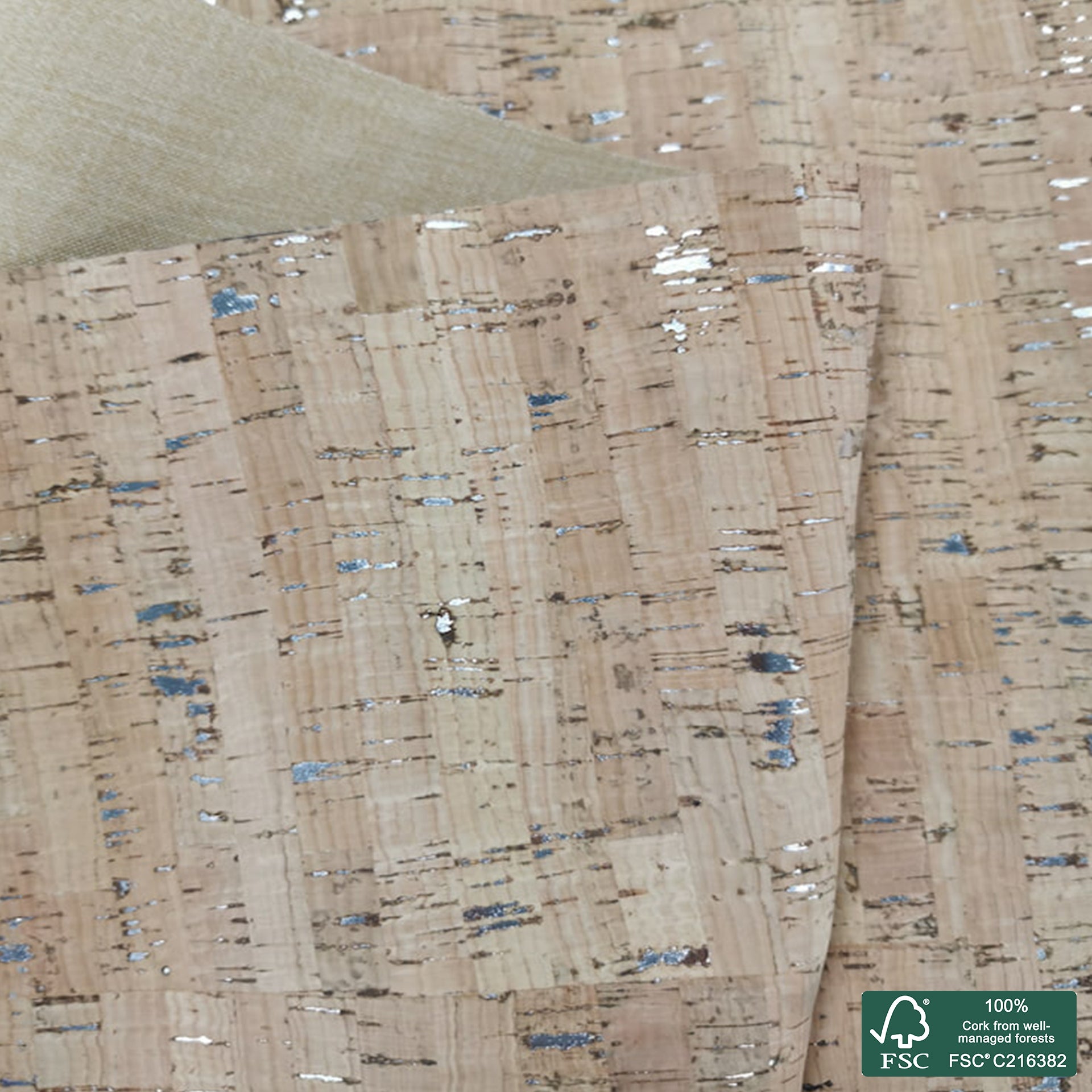 Natural rustic with silver flecks cork fabric