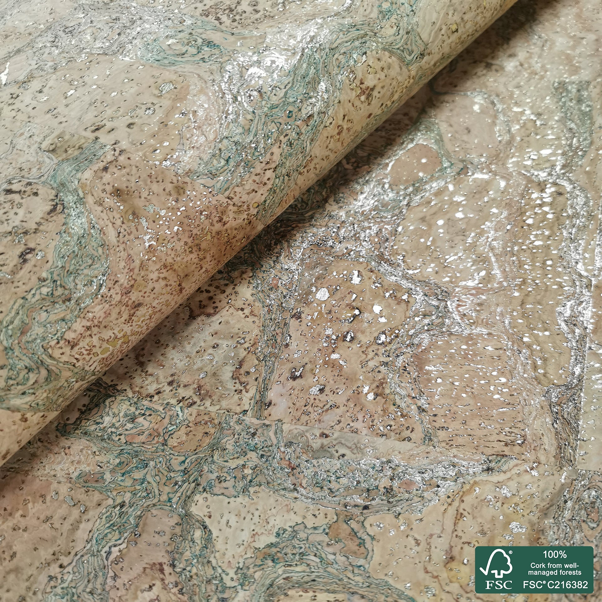 Natural superior with green golden roots cork fabric