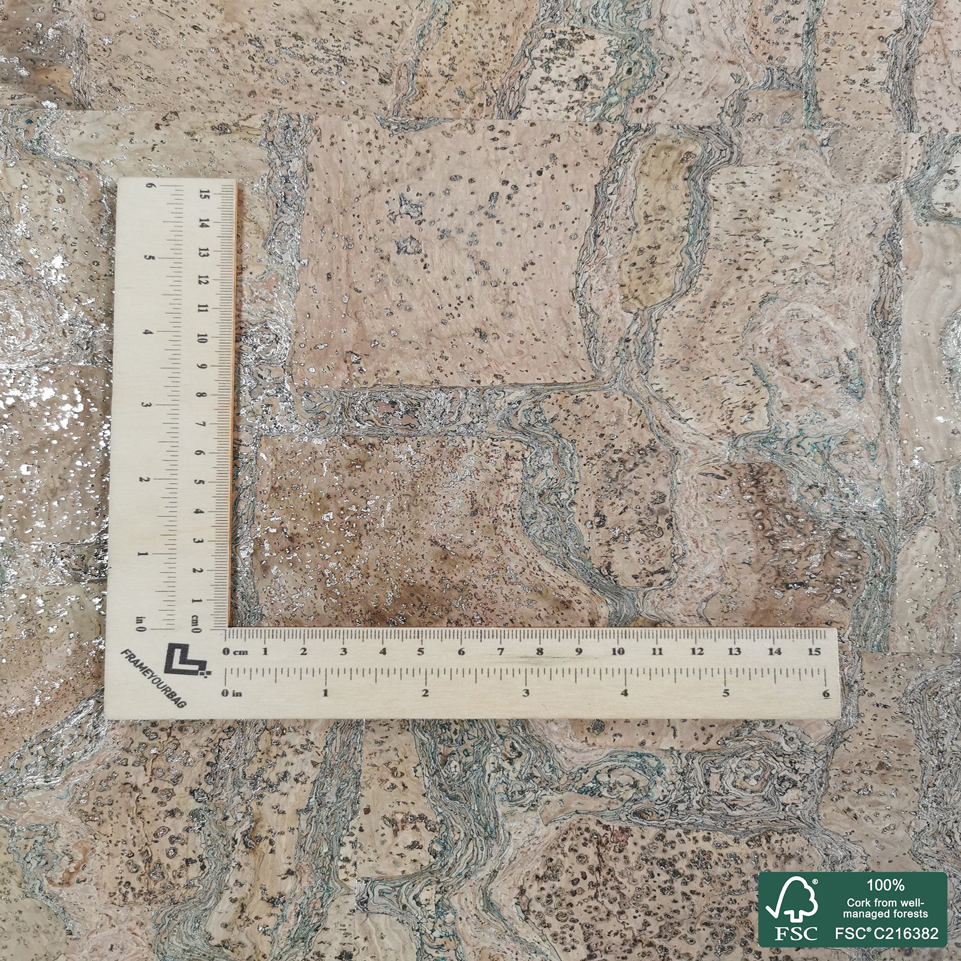 Natural superior with green golden roots cork fabric