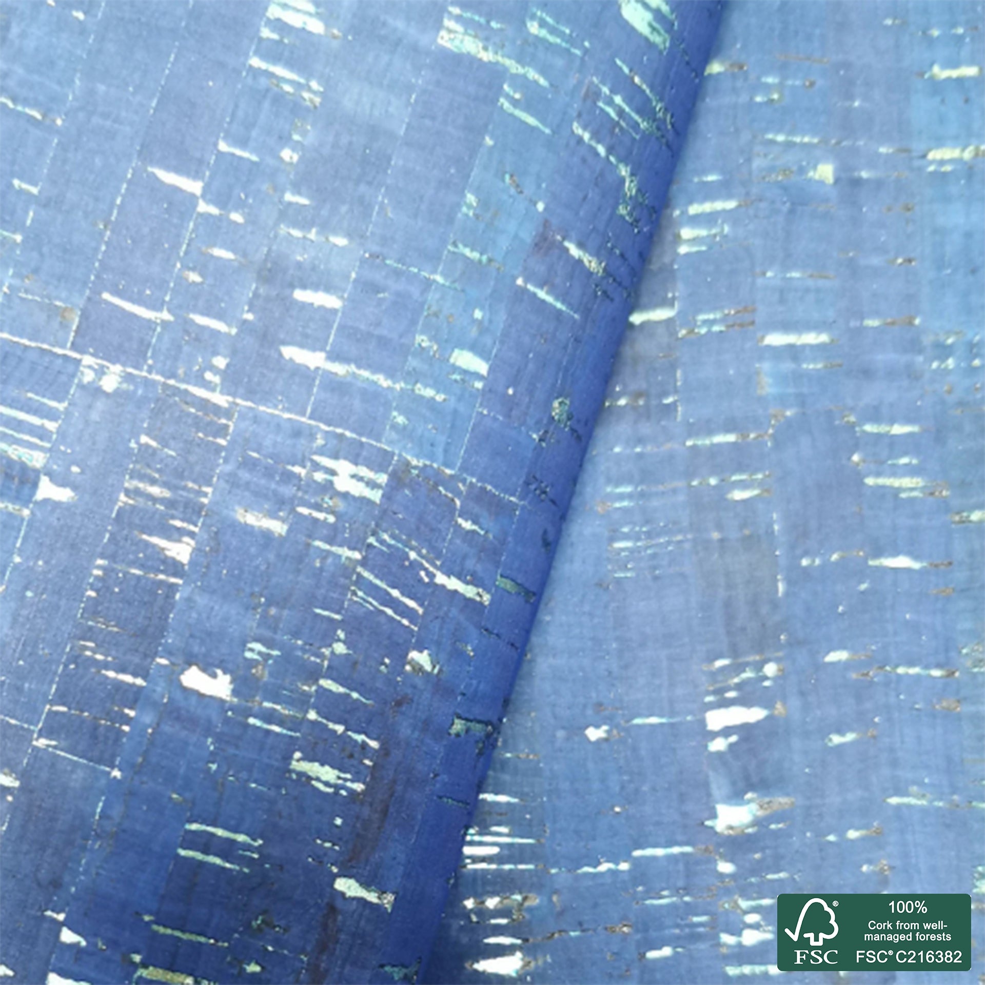 Royal blue rustic with silver flecks cork fabric