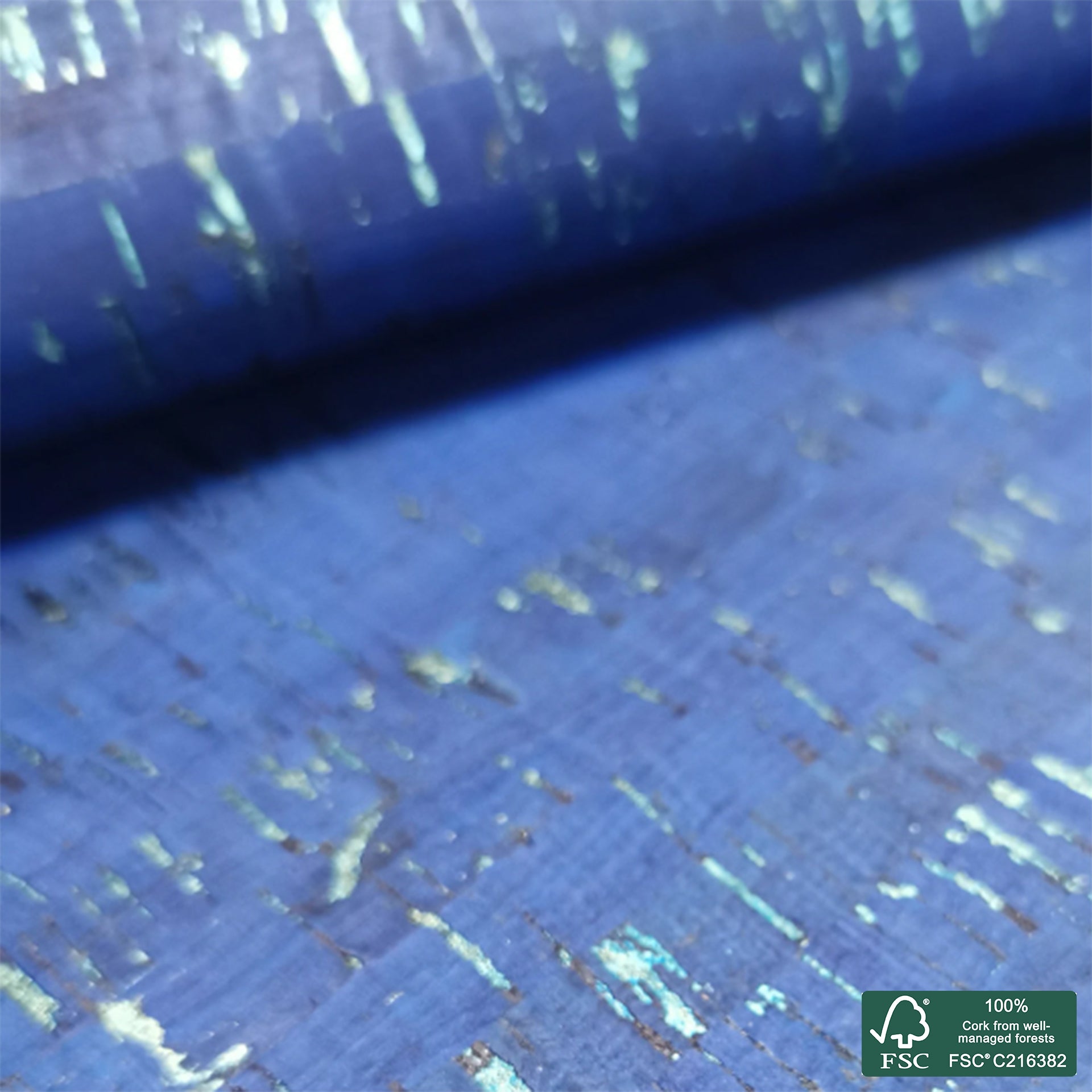 Royal blue rustic with silver flecks cork fabric