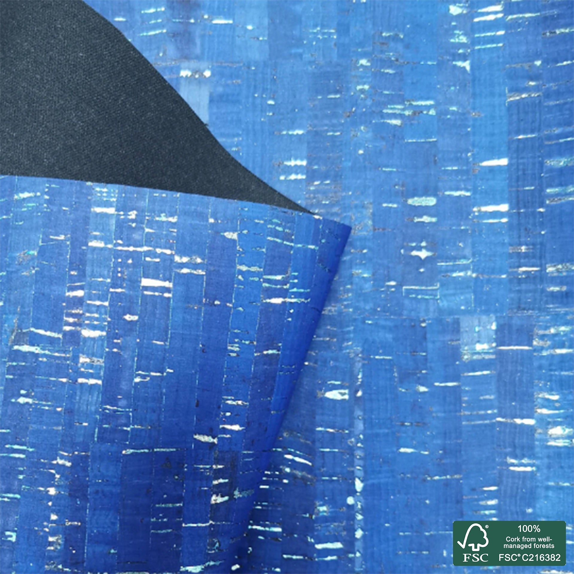 Royal blue rustic with silver flecks cork fabric