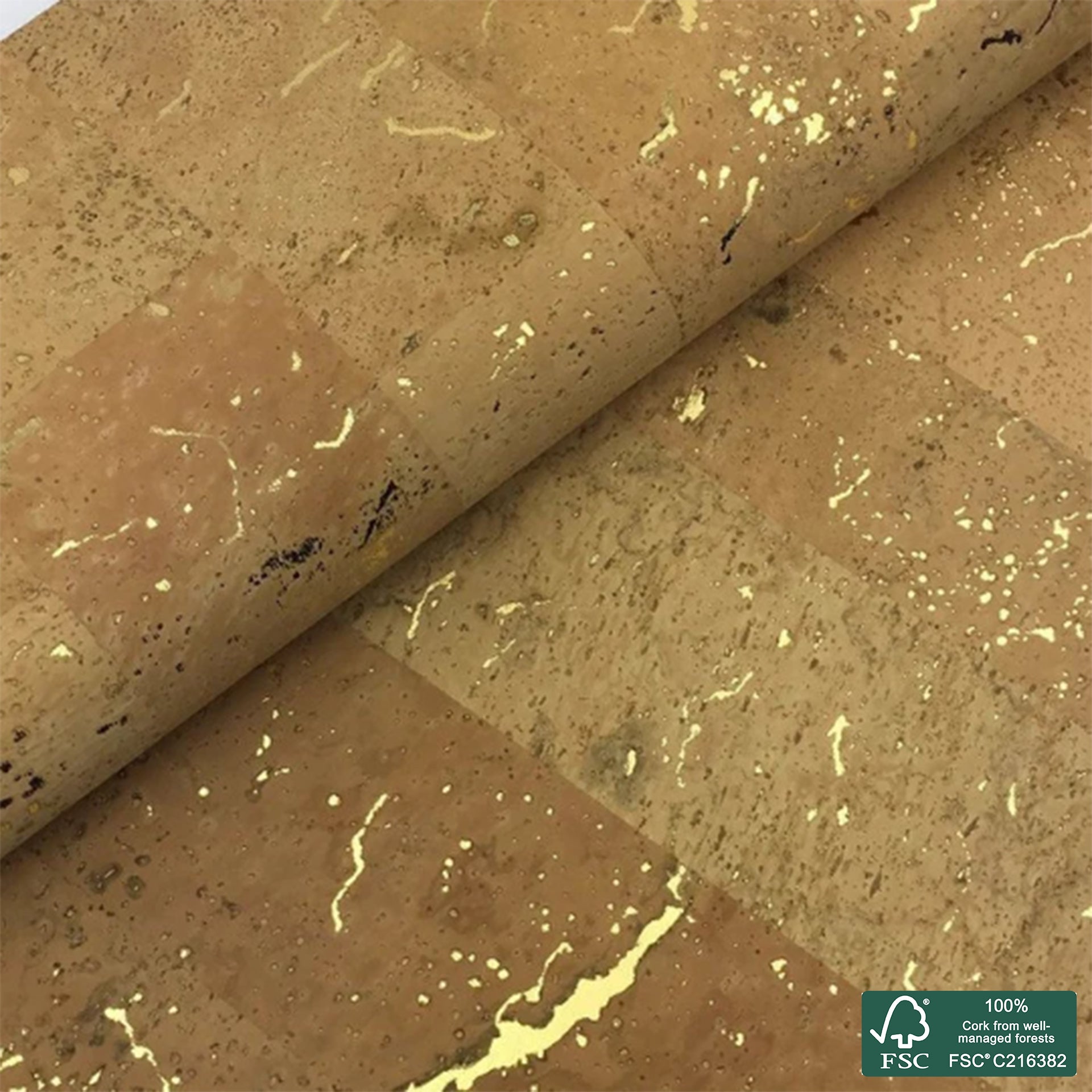 Natural superior with golden flecks cork fabric