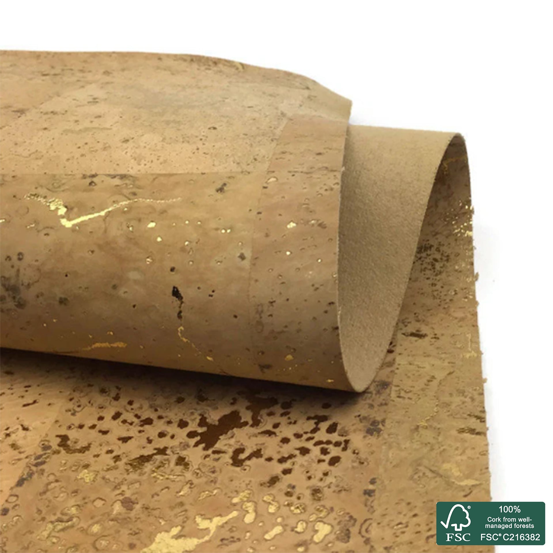 Natural superior with golden flecks cork fabric