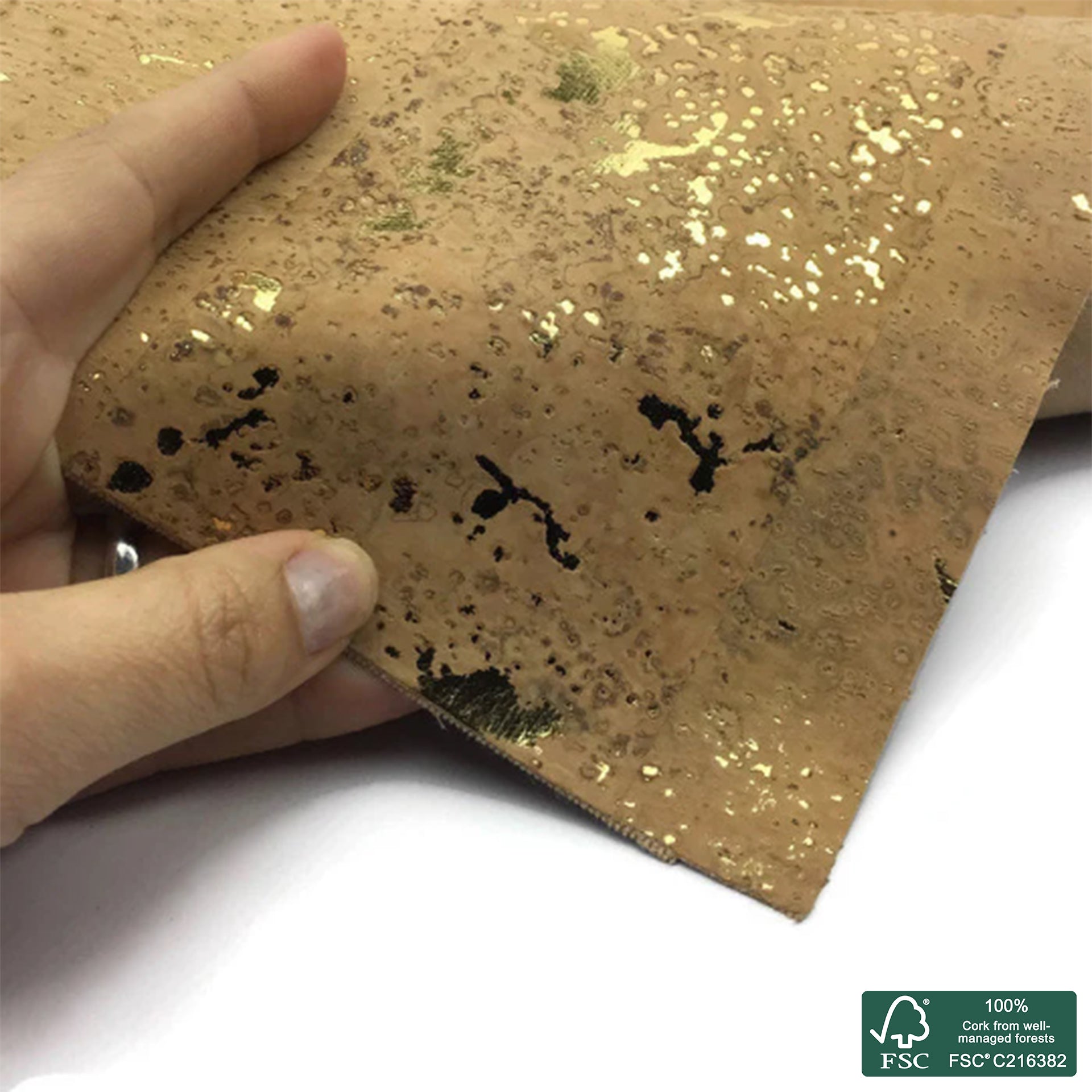 Natural superior with golden flecks cork fabric