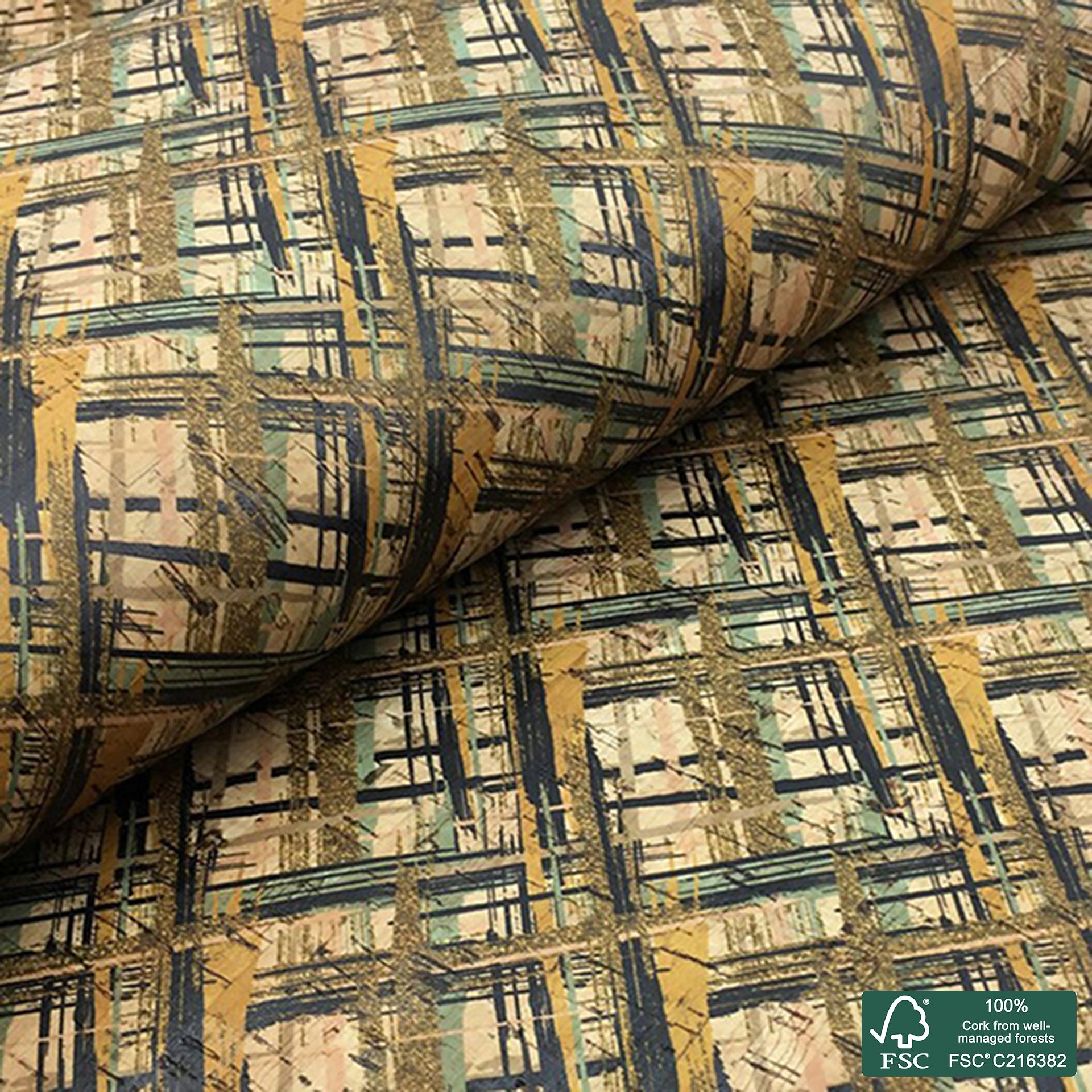 Stripes printed pattern on natural cork fabric (96)