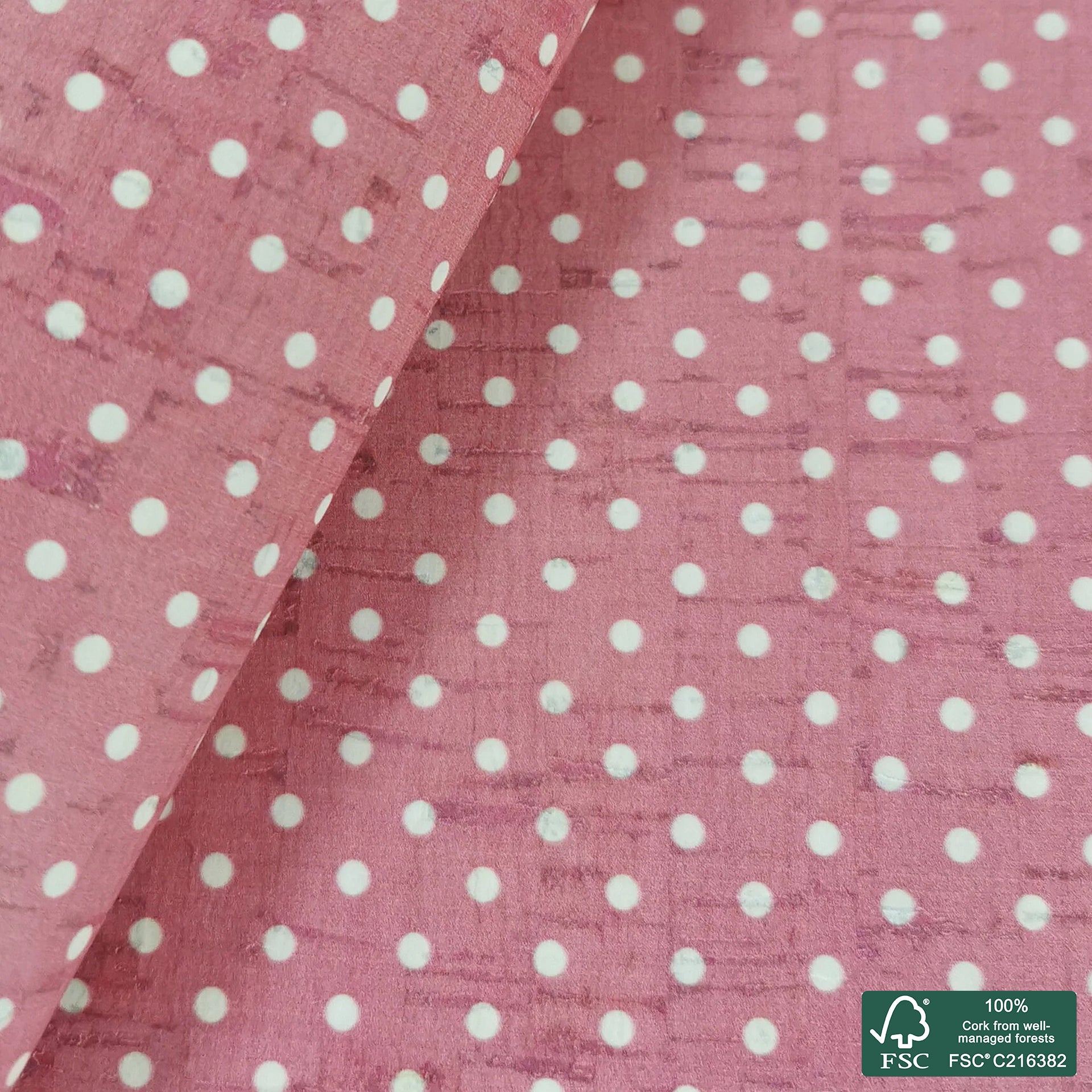 Dots printed pattern on white cork fabric (128)